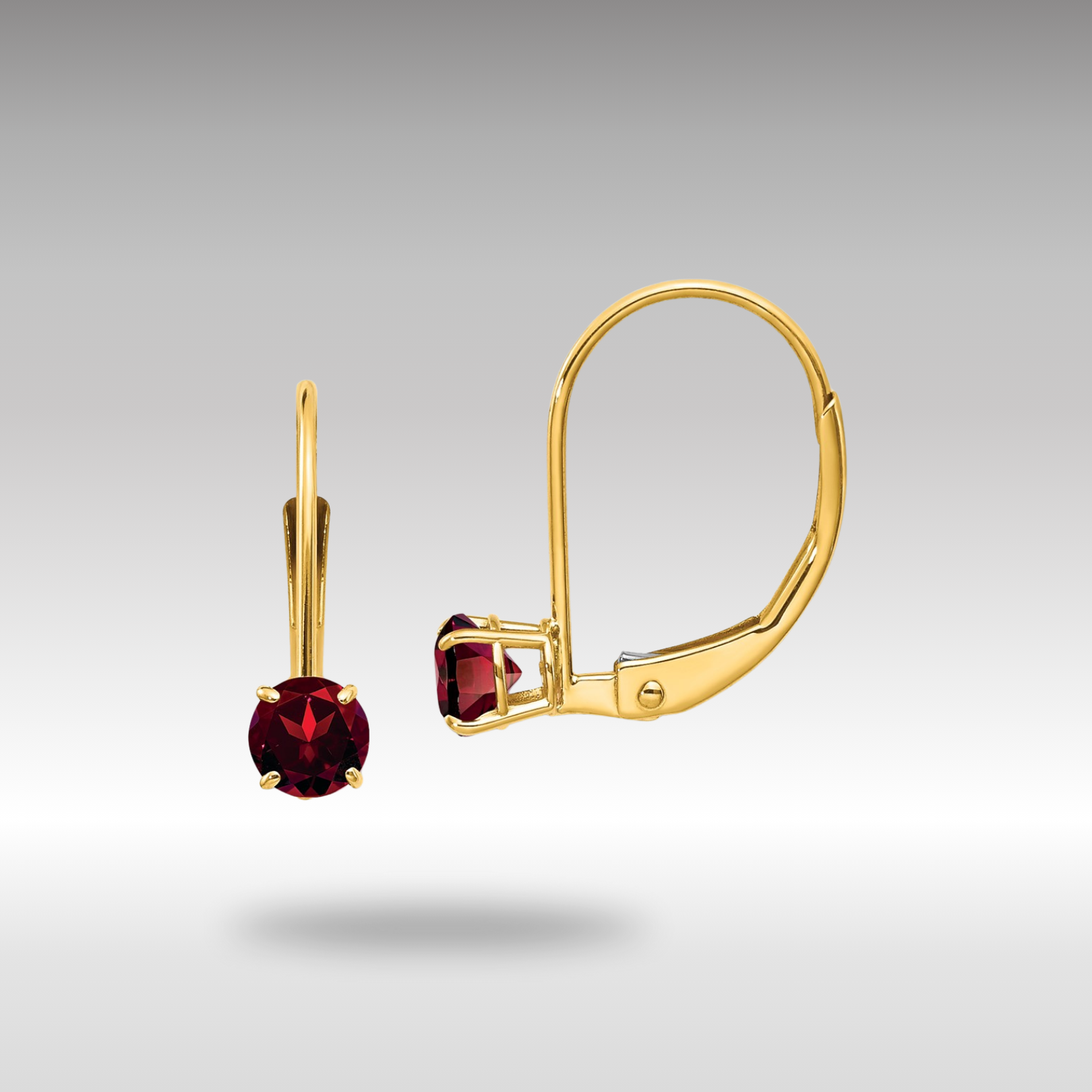 Gold Garnet Leverback Earrings - January Model-XBE73 - Charlie & Co. Jewelry