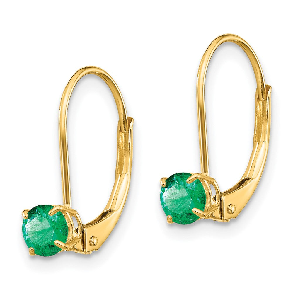 Gold 4mm Round May/Emerald Leverback Earrings Model-XBE77 - Charlie & Co. Jewelry