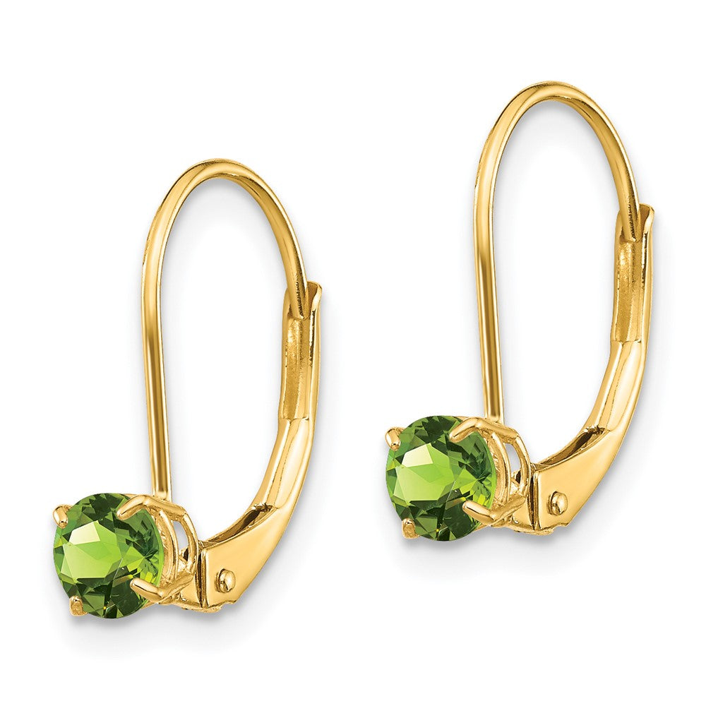 Gold 4mm Round August/Peridot Leverback Earrings Model-XBE80 - Charlie & Co. Jewelry