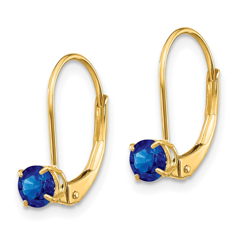 Gold 4mm Round September/Sapphire Leverback Earrings Model-XBE81 - Charlie & Co. Jewelry