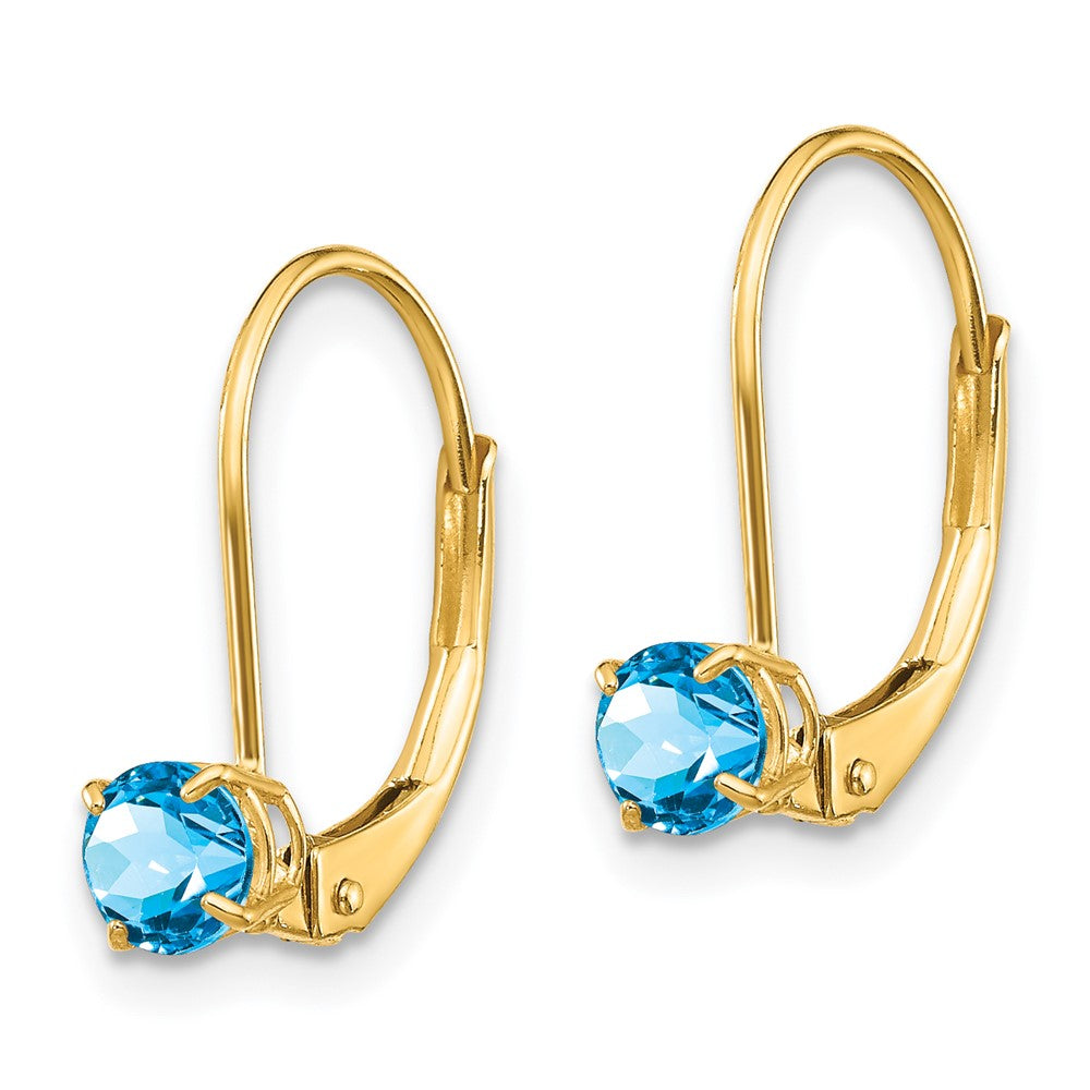 Gold 4mm Round December/Blue Topaz Leverback Earrings Model-XBE84 - Charlie & Co. Jewelry