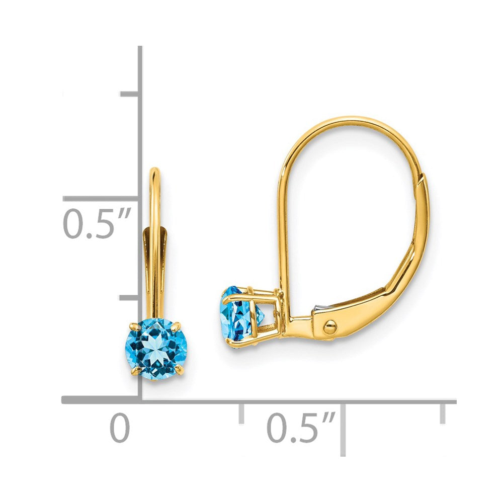 Gold 4mm Round December/Blue Topaz Leverback Earrings Model-XBE84 - Charlie & Co. Jewelry