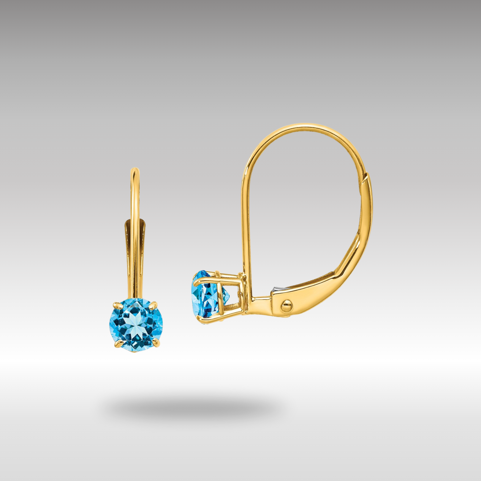 Gold 4mm Round December/Blue Topaz Leverback Earrings Model-XBE84 - Charlie & Co. Jewelry