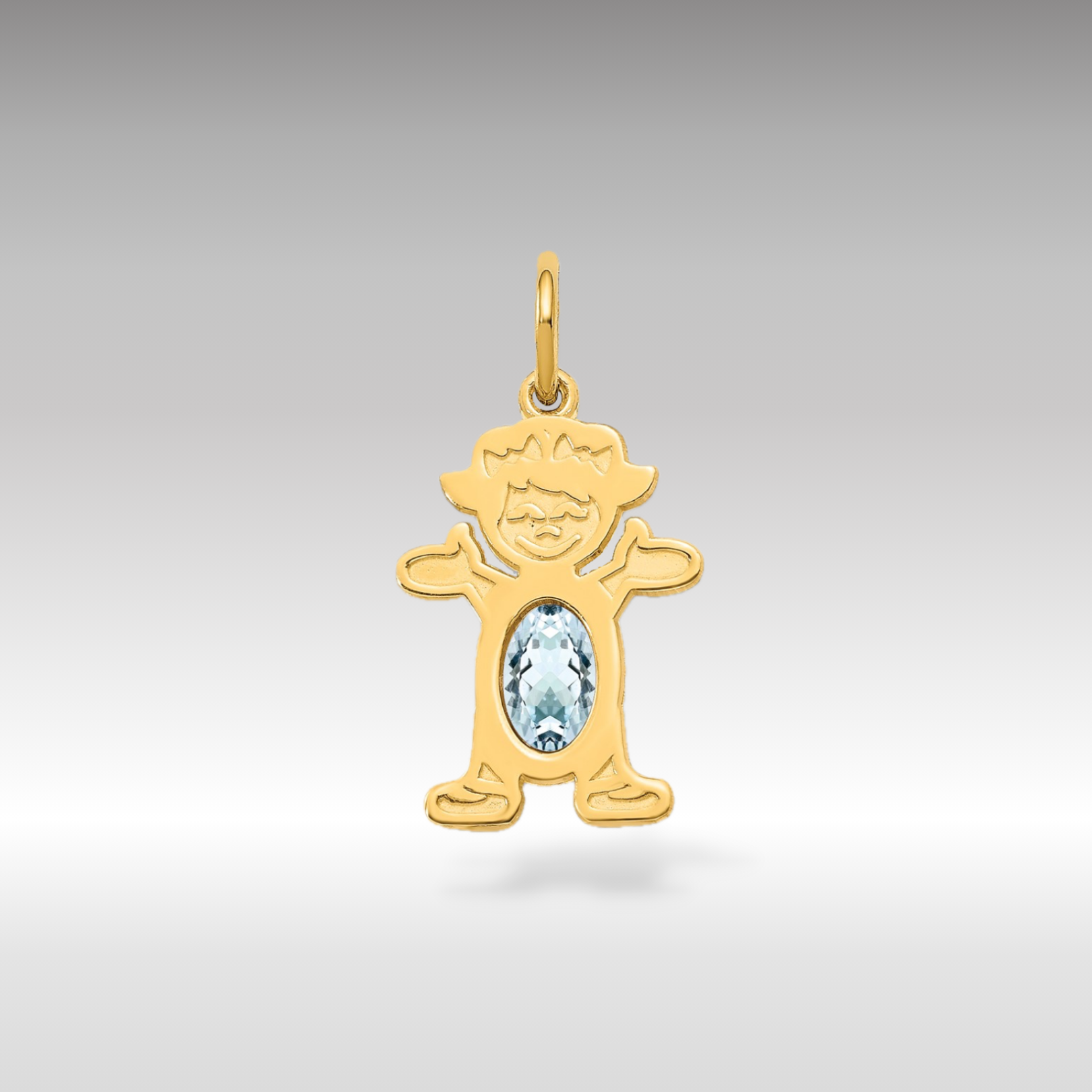 14K Gold Girl March Birthstone Aquamarine Charm Pendant - Charlie & Co. Jewelry