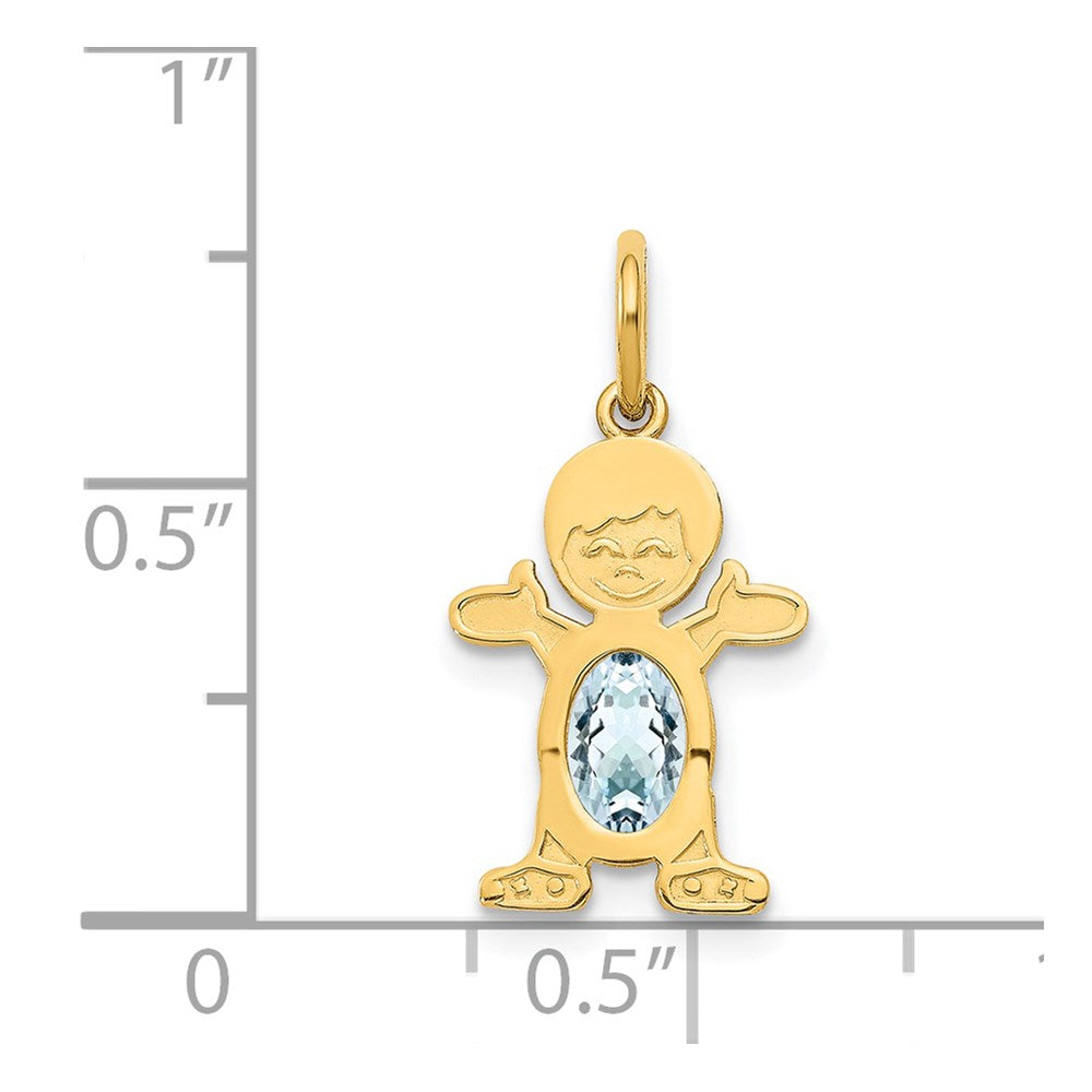 14K Gold Boy March Birthstone Aquamarine Charm Pendant - Charlie & Co. Jewelry