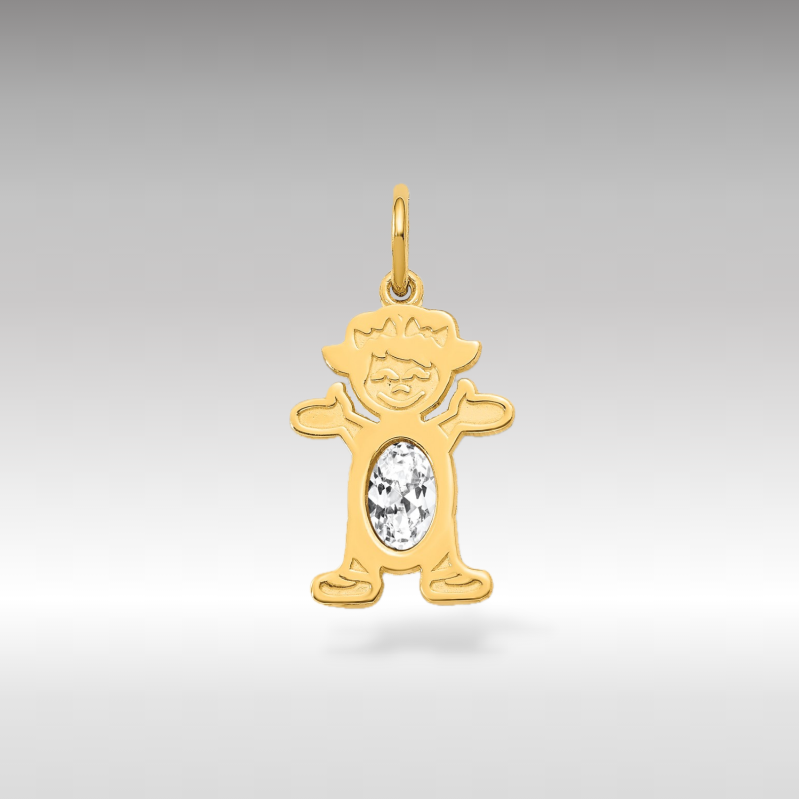 14K Gold Girl April Birthstone White Topaz Charm Pendant - Charlie & Co. Jewelry