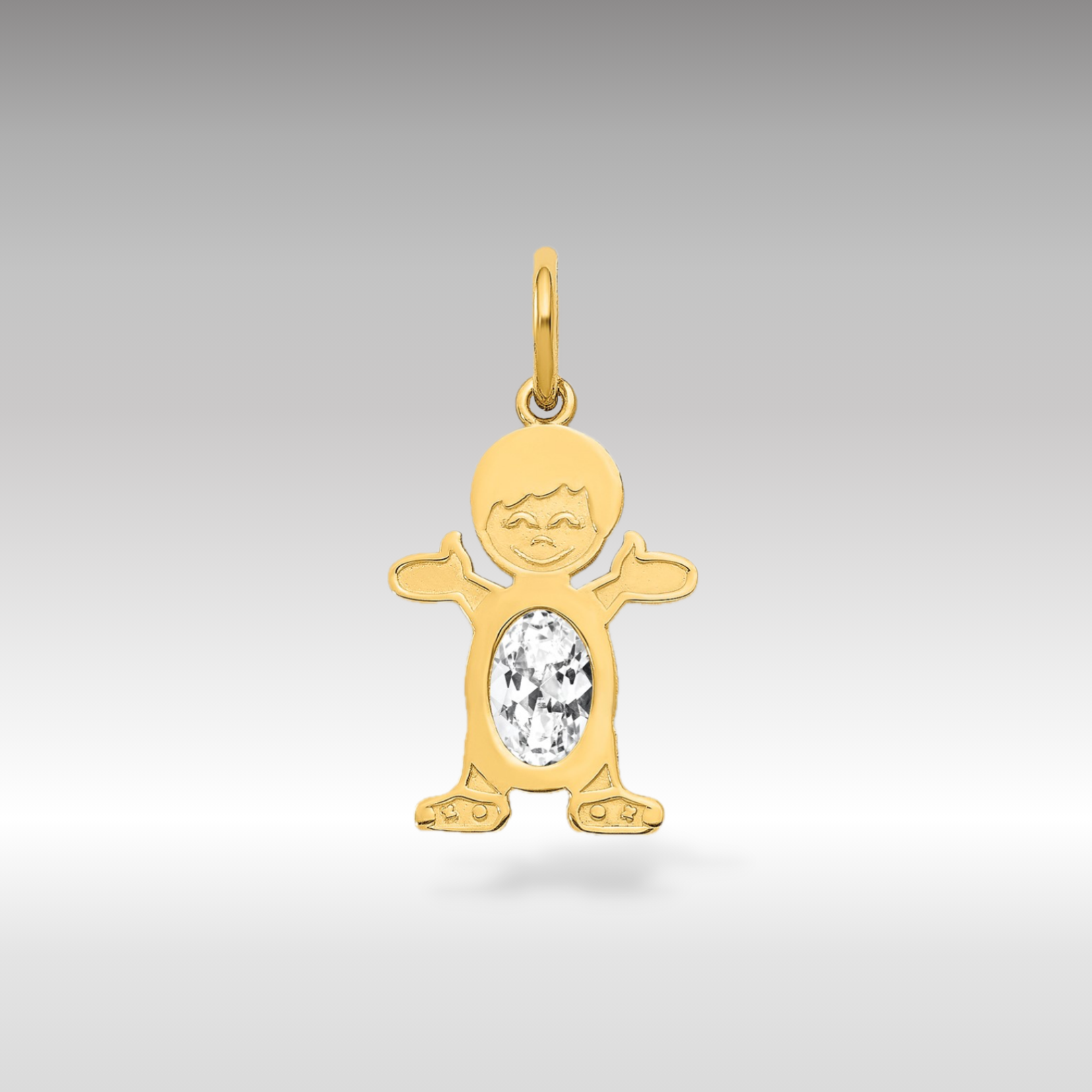 14K Gold Boy April Birthstone White Topaz Charm Pendant - Charlie & Co. Jewelry