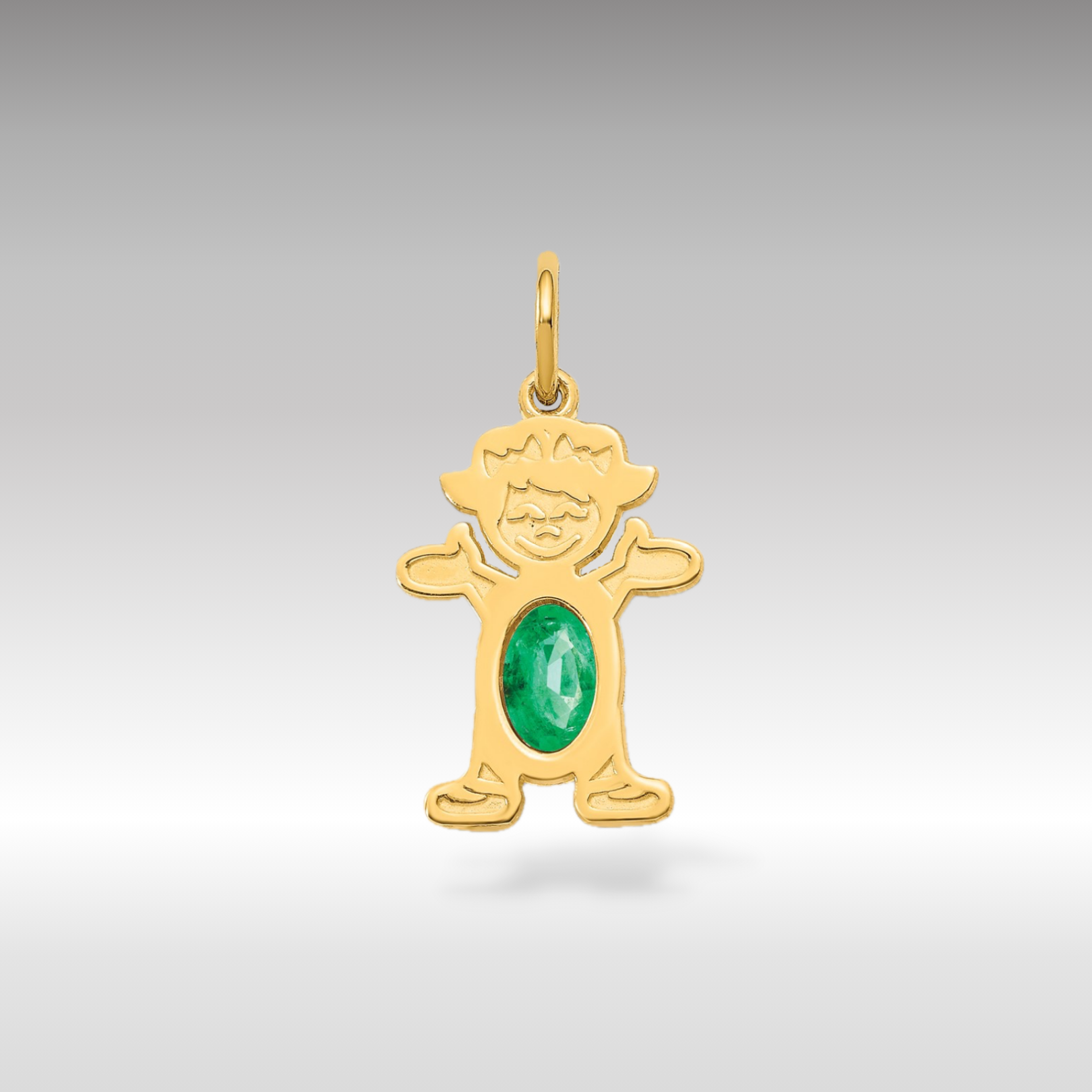 14K Gold Girl May Birthstone Emerald Charm Pendant - Charlie & Co. Jewelry