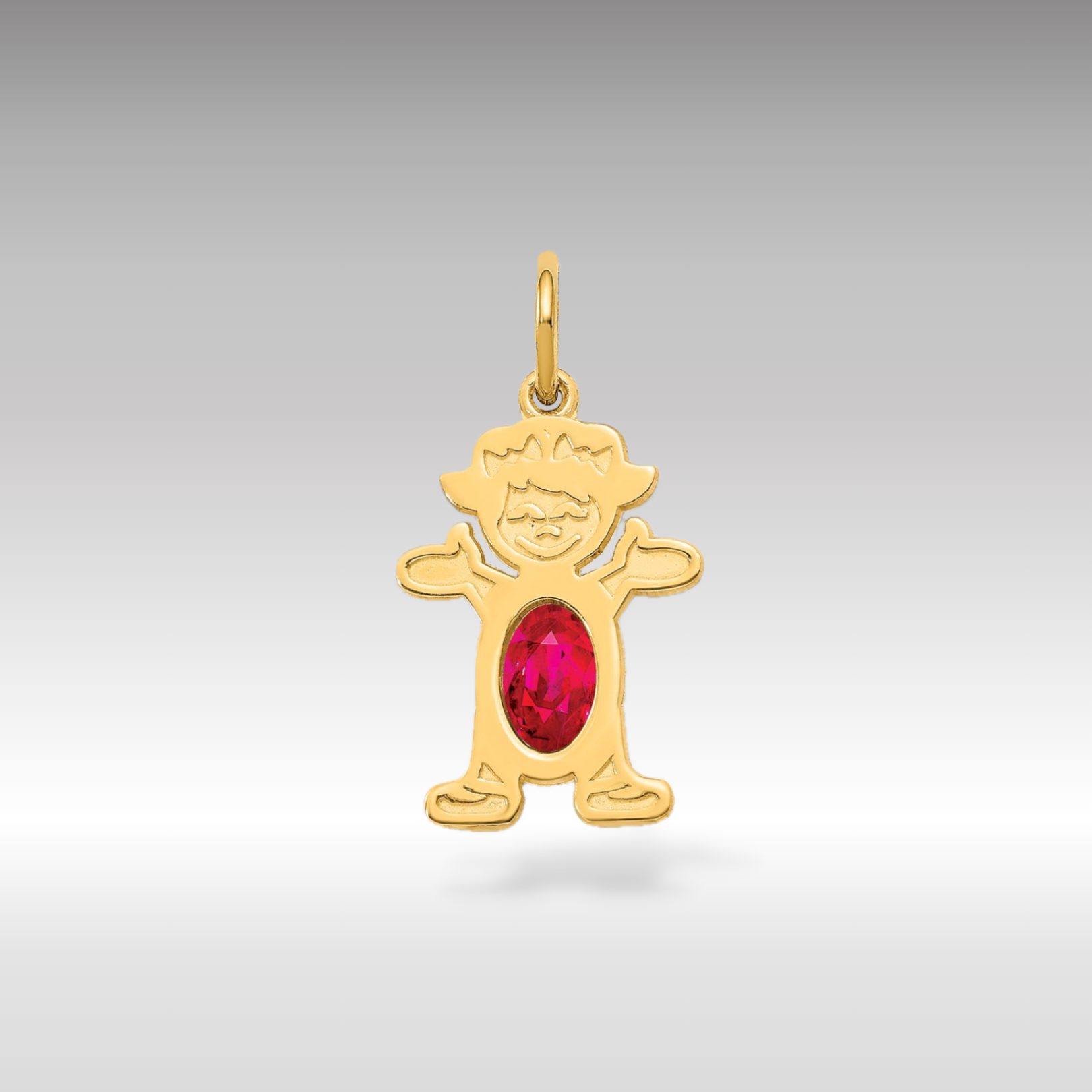 14K Gold Girl July Birthstone Ruby Charm Pendant - Charlie & Co. Jewelry