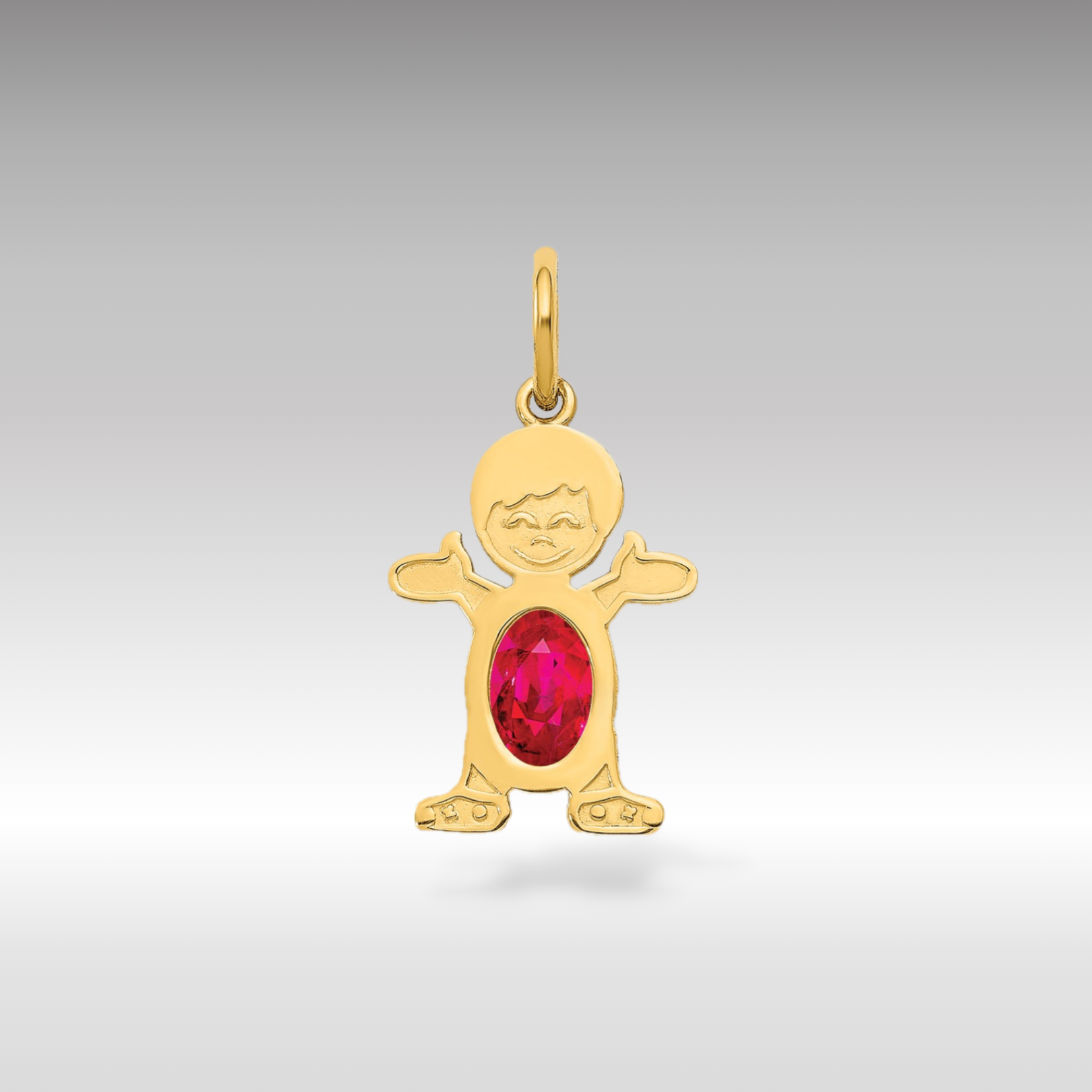 14K Gold Boy July Birthstone Ruby Charm Pendant - Charlie & Co. Jewelry