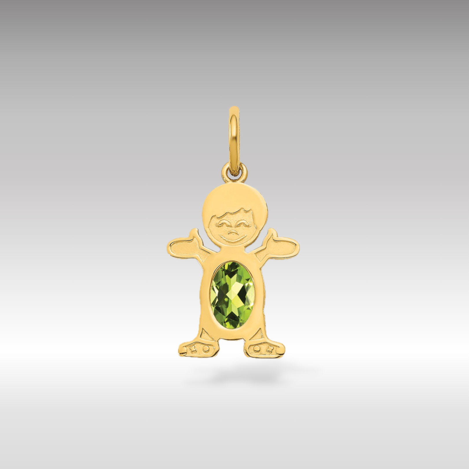 14K Gold Boy August Birthstone Peridot Pendant Charlie Jewelry