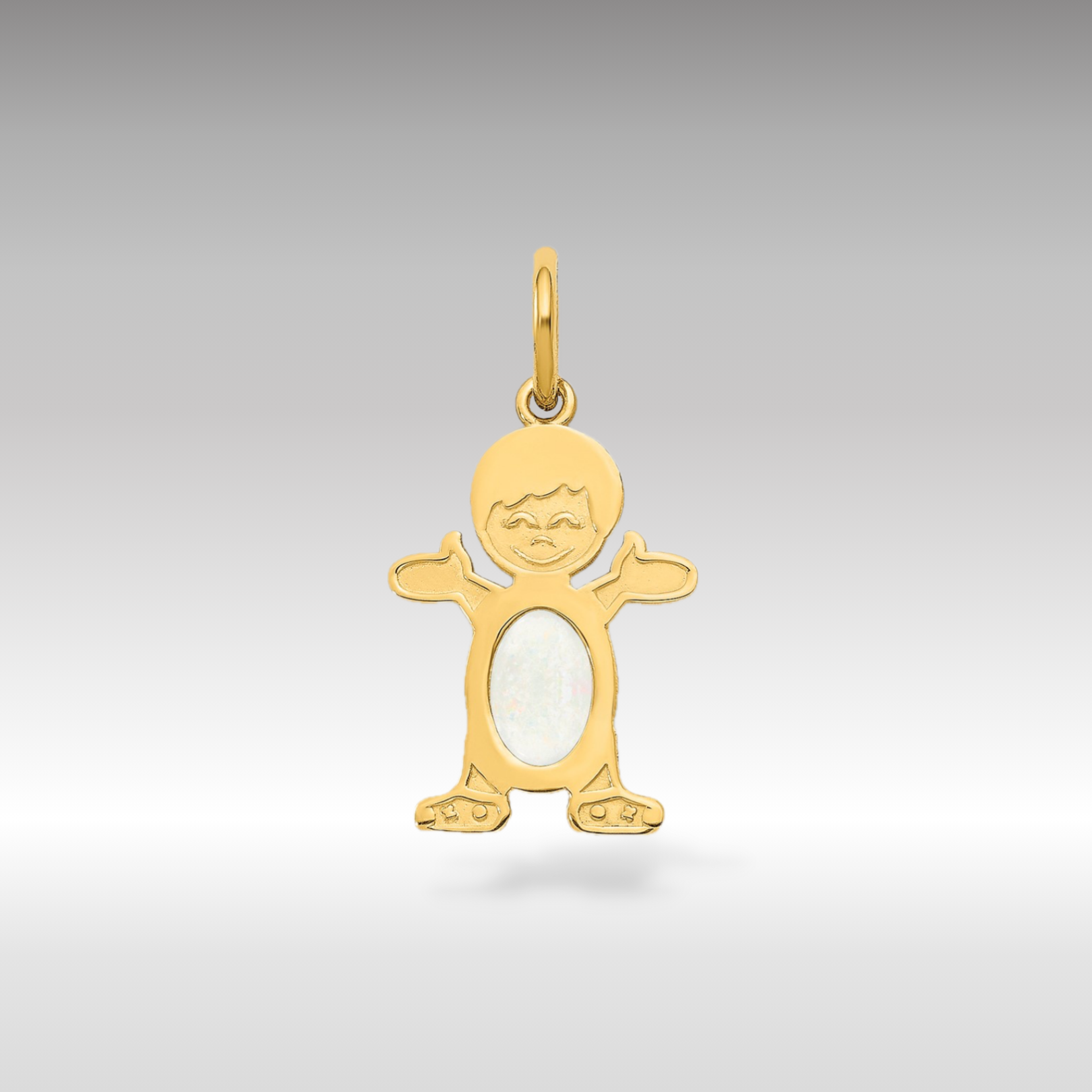 14K Gold Boy October Birthstone Opal Charm Pendant - Charlie & Co. Jewelry