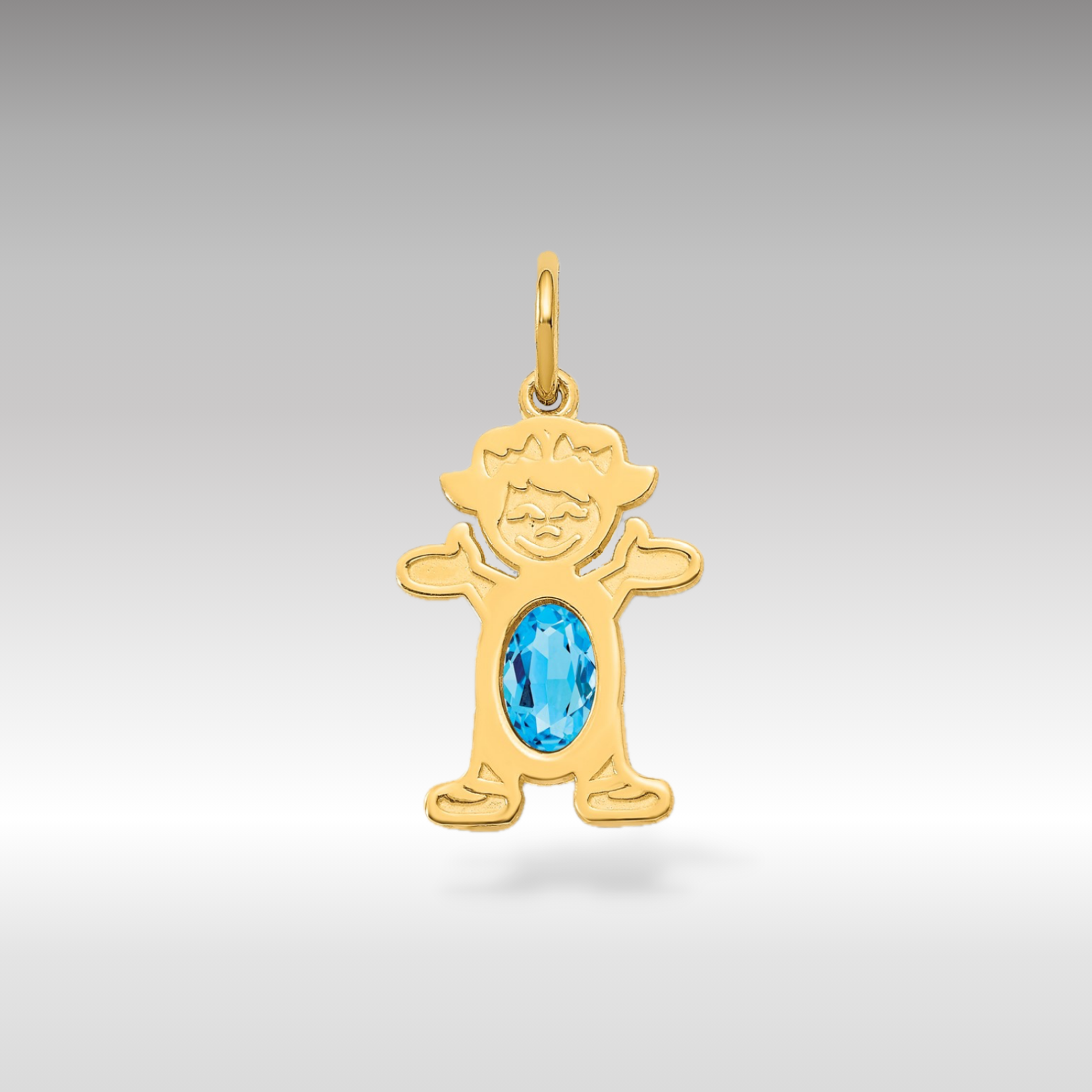 14K Gold Girl December Birthstone Blue Topaz Charm Pendant - Charlie & Co. Jewelry