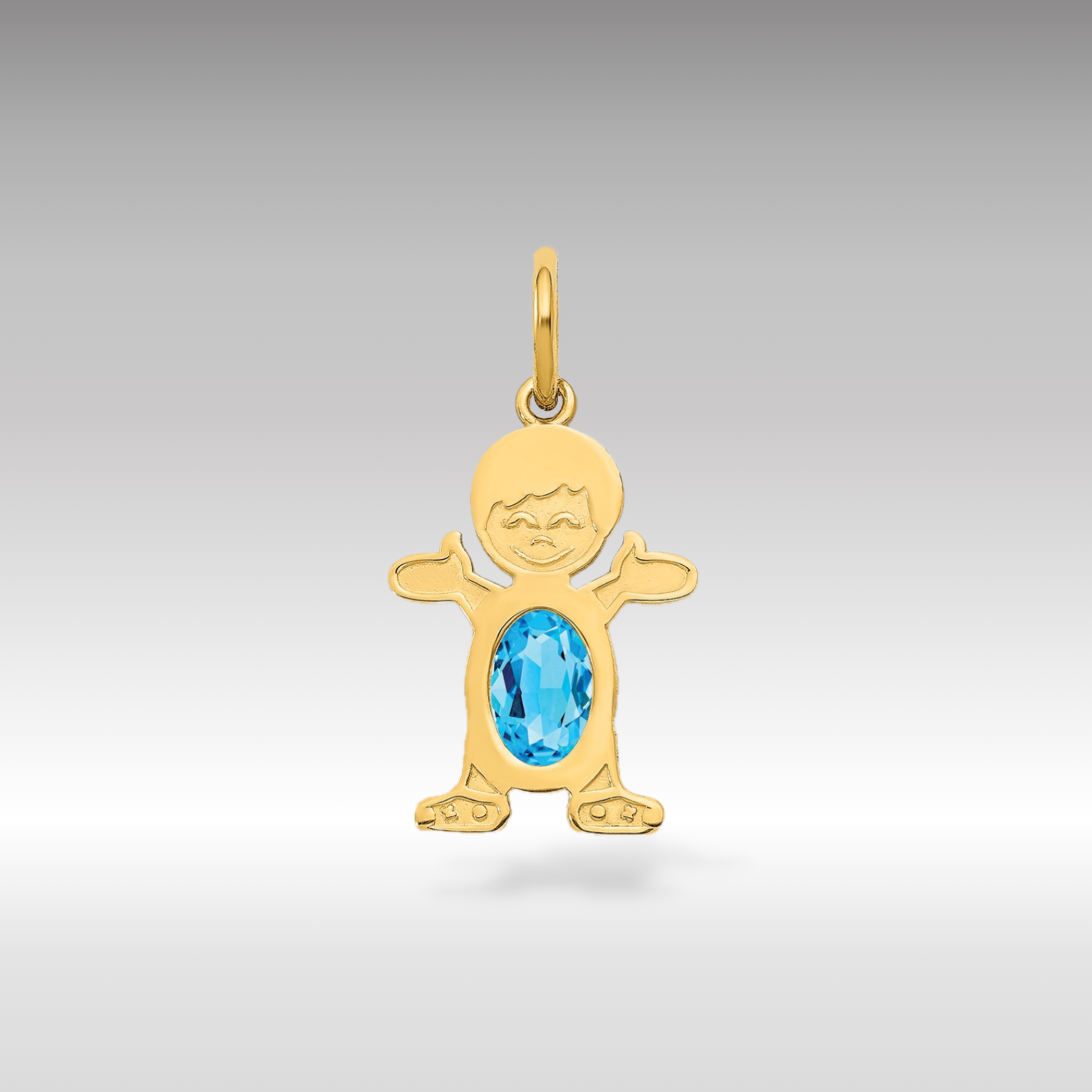 14K Gold Boy December Birthstone Blue Topaz Charm Pendant - Charlie & Co. Jewelry