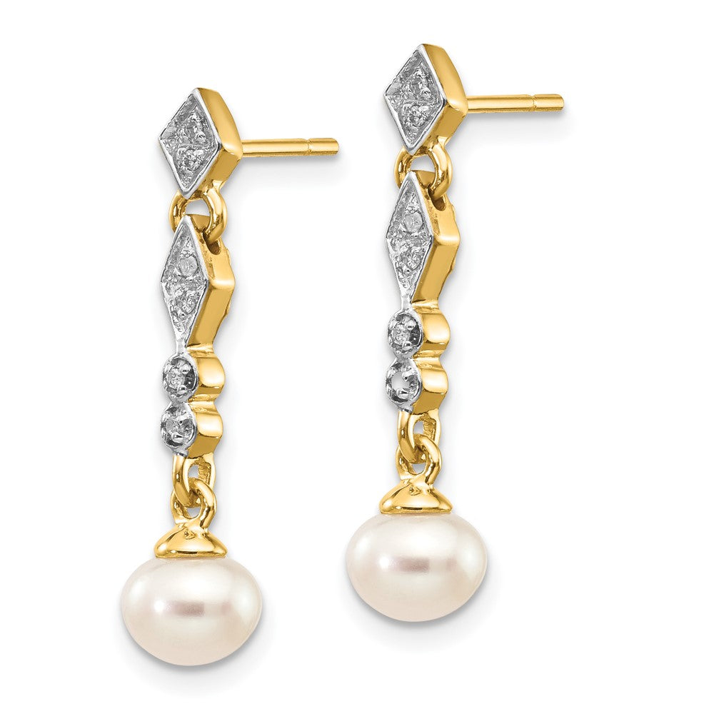 Gold 5-6mm Semi-round FWC Pearl .04ct Diamond Earrings - Model XE1802P/A - Charlie & Co. Jewelry