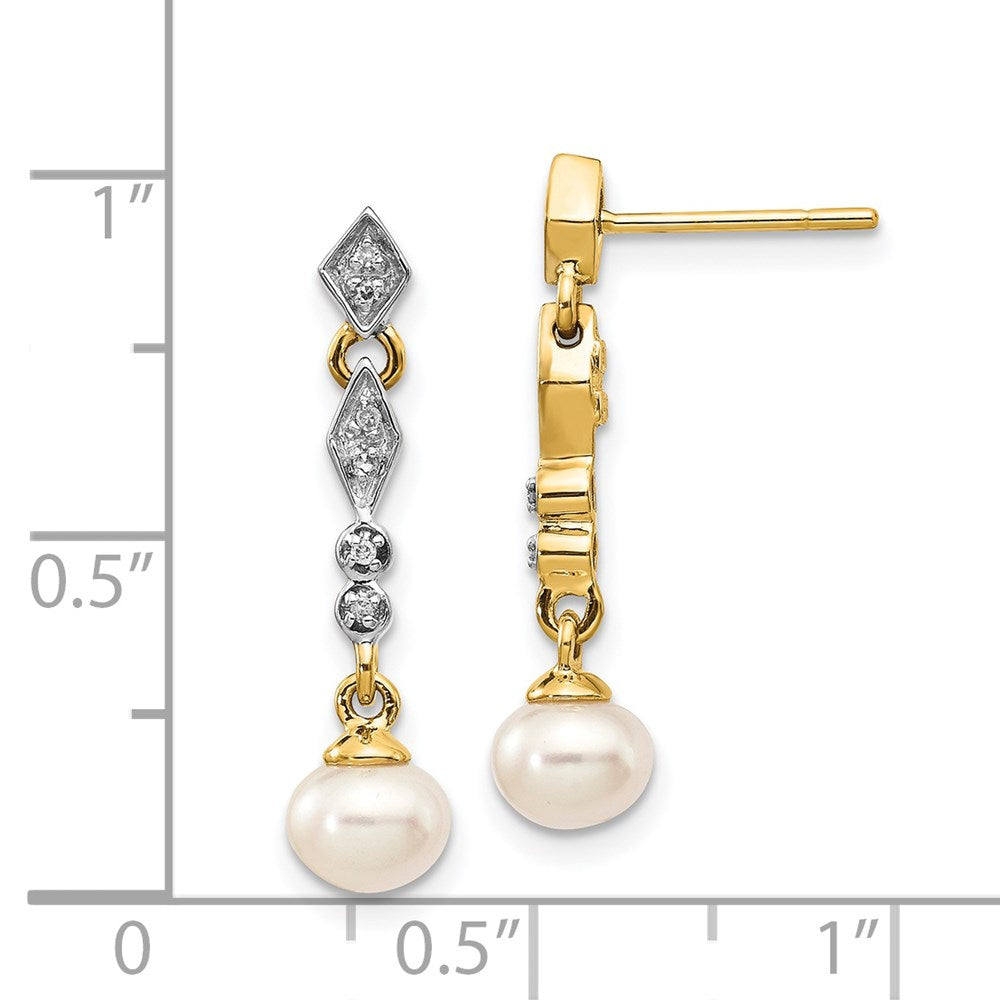 Gold 5-6mm Semi-round FWC Pearl .04ct Diamond Earrings - Model XE1802P/A - Charlie & Co. Jewelry