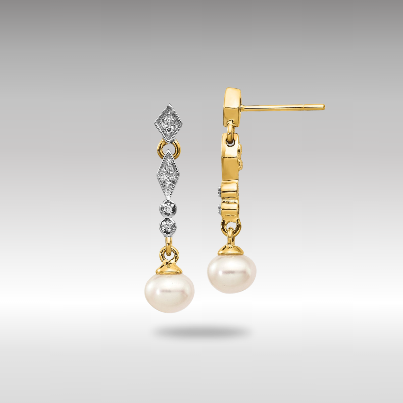 Gold 5-6mm Semi-round FWC Pearl .04ct Diamond Earrings - Model XE1802P/A - Charlie & Co. Jewelry