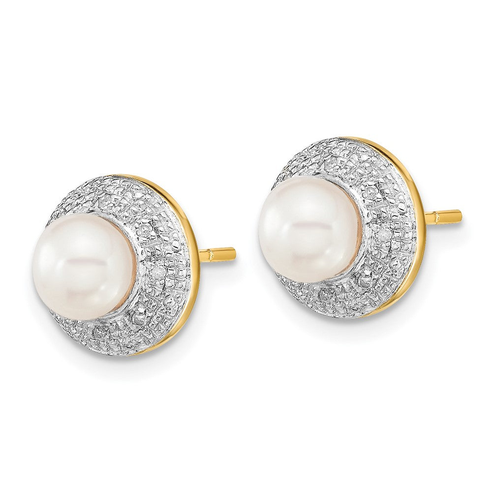 Yellow and White Gold 5-6mm Button FWC Pearl .05ct Diamond Post Earrings - Model XE1971P/A - Charlie & Co. Jewelry