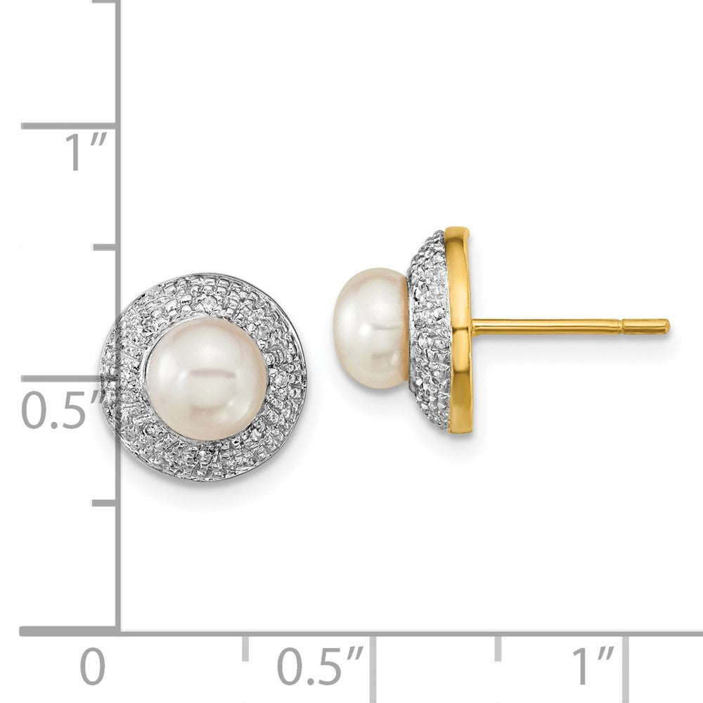 Yellow and White Gold 5-6mm Button FWC Pearl .05ct Diamond Post Earrings - Model XE1971P/A - Charlie & Co. Jewelry