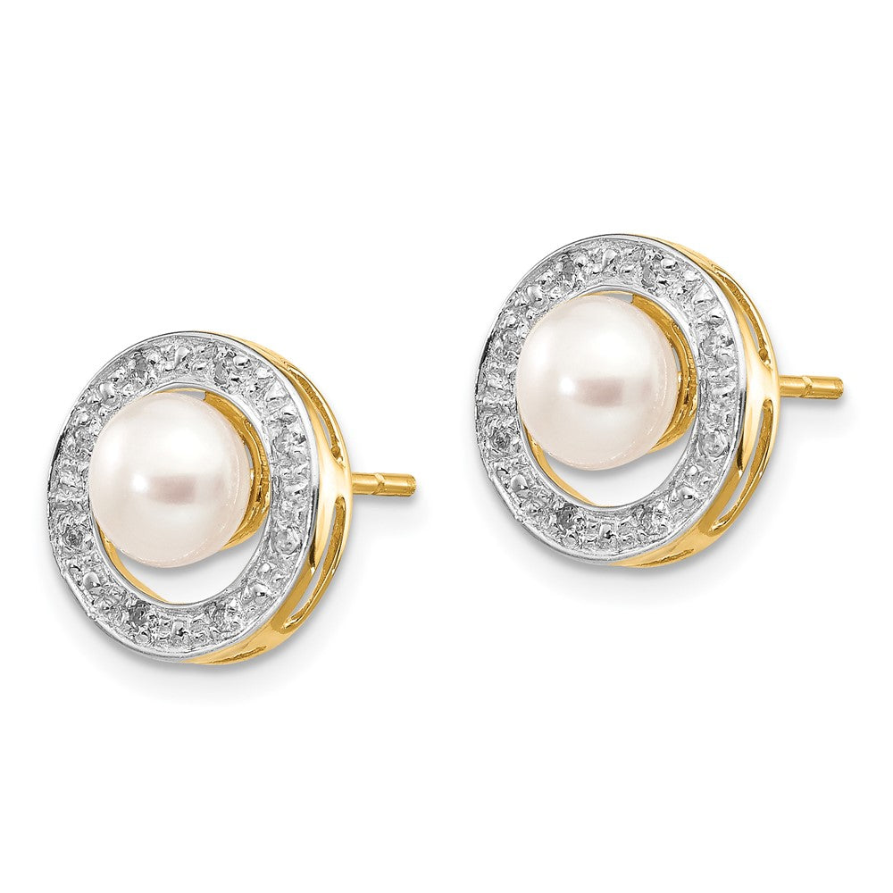 Gold 5-6mm Button FWC Pearl .05ct Diamond Post Earrings - Model XE1972P/A - Charlie & Co. Jewelry