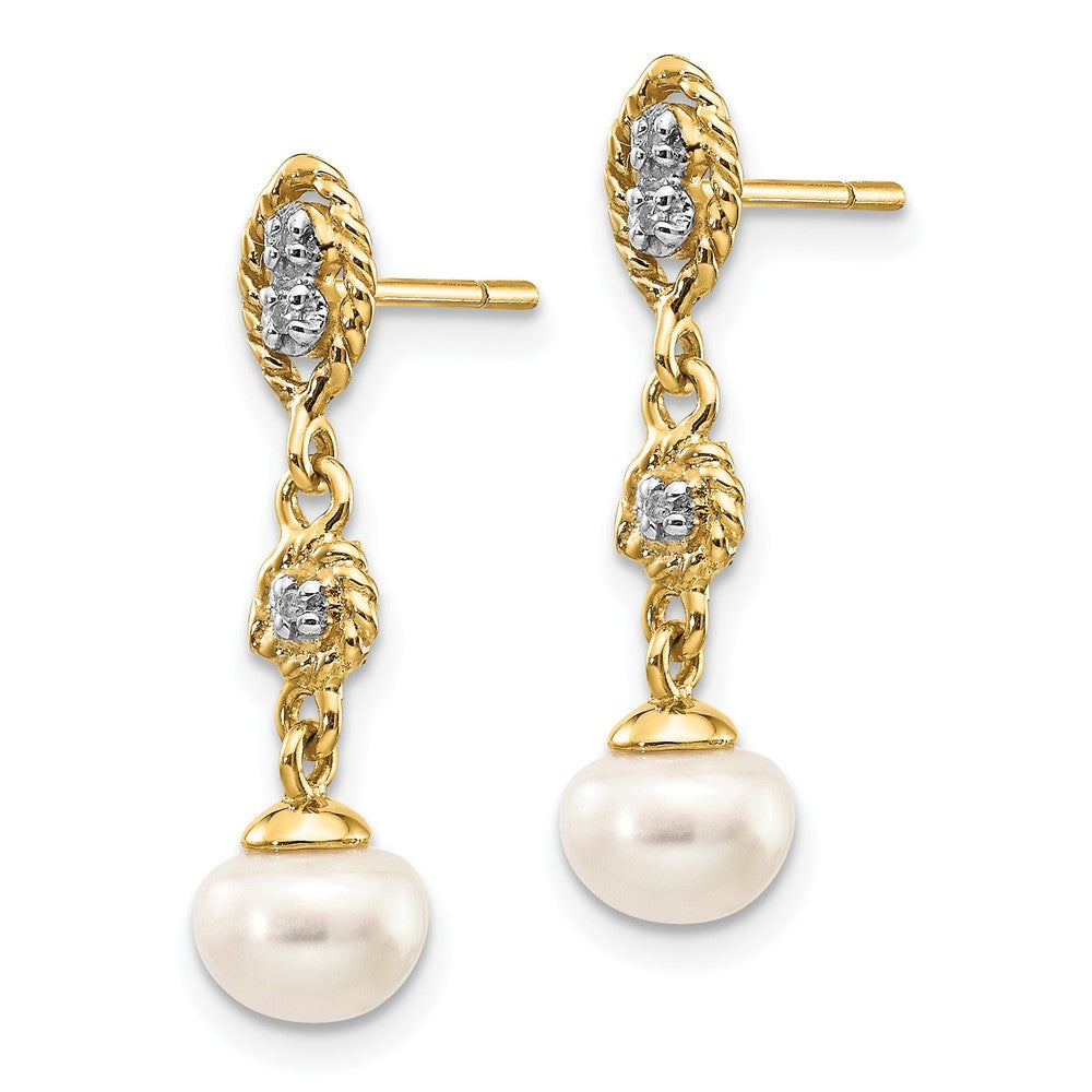 Gold 6-7mm Semi-round FWC Pearl .02ct Diamond Earrings - Model XE1975P/A - Charlie & Co. Jewelry