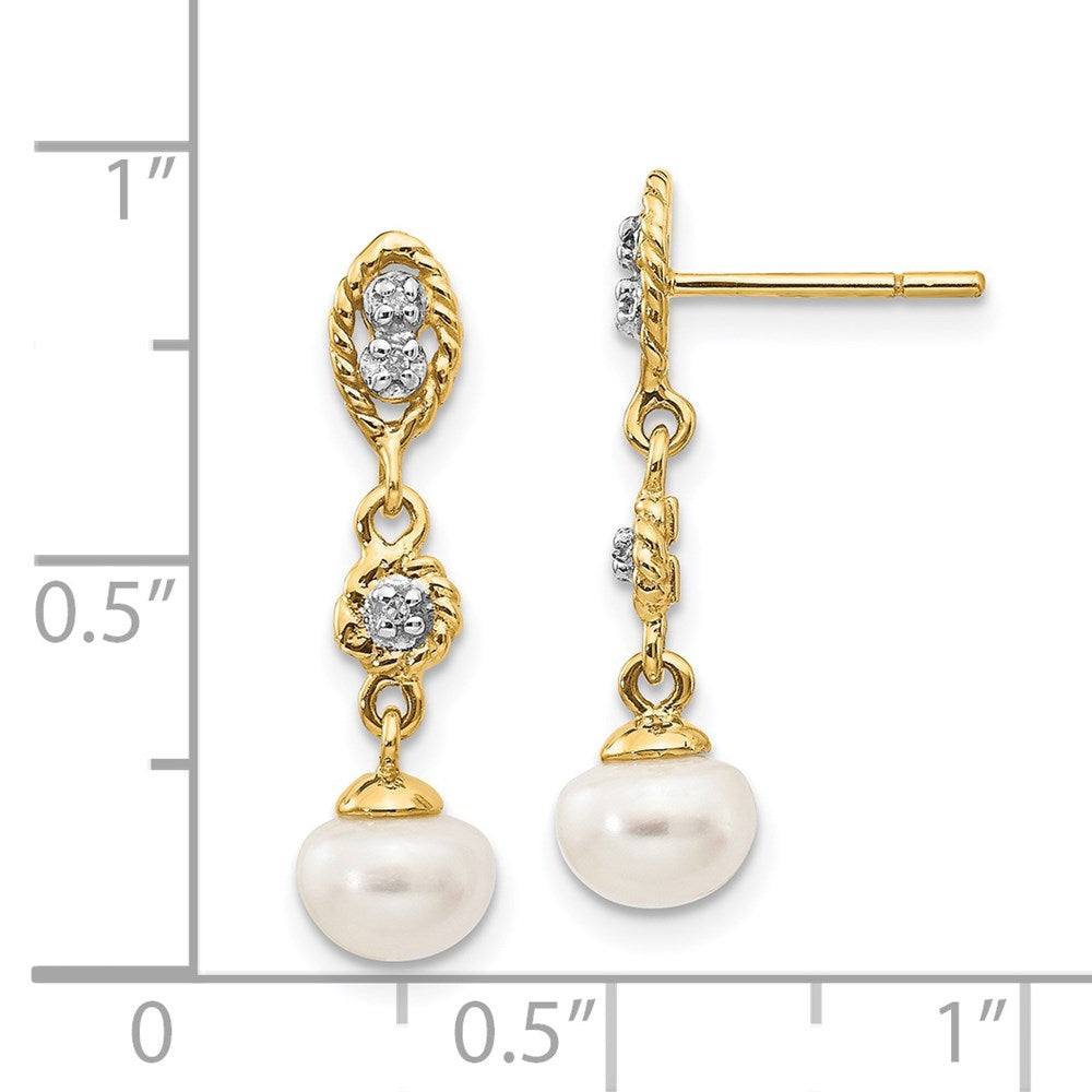 Gold 6-7mm Semi-round FWC Pearl .02ct Diamond Earrings - Model XE1975P/A - Charlie & Co. Jewelry