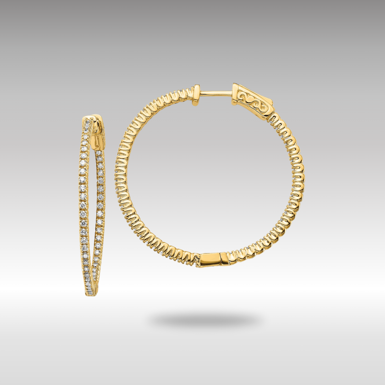 Gold Oro Spotlight Lab Grown Diamond SI+, H+, Round Hoop with Safety Clasp Earrings - Model XE1985LG - Charlie & Co. Jewelry