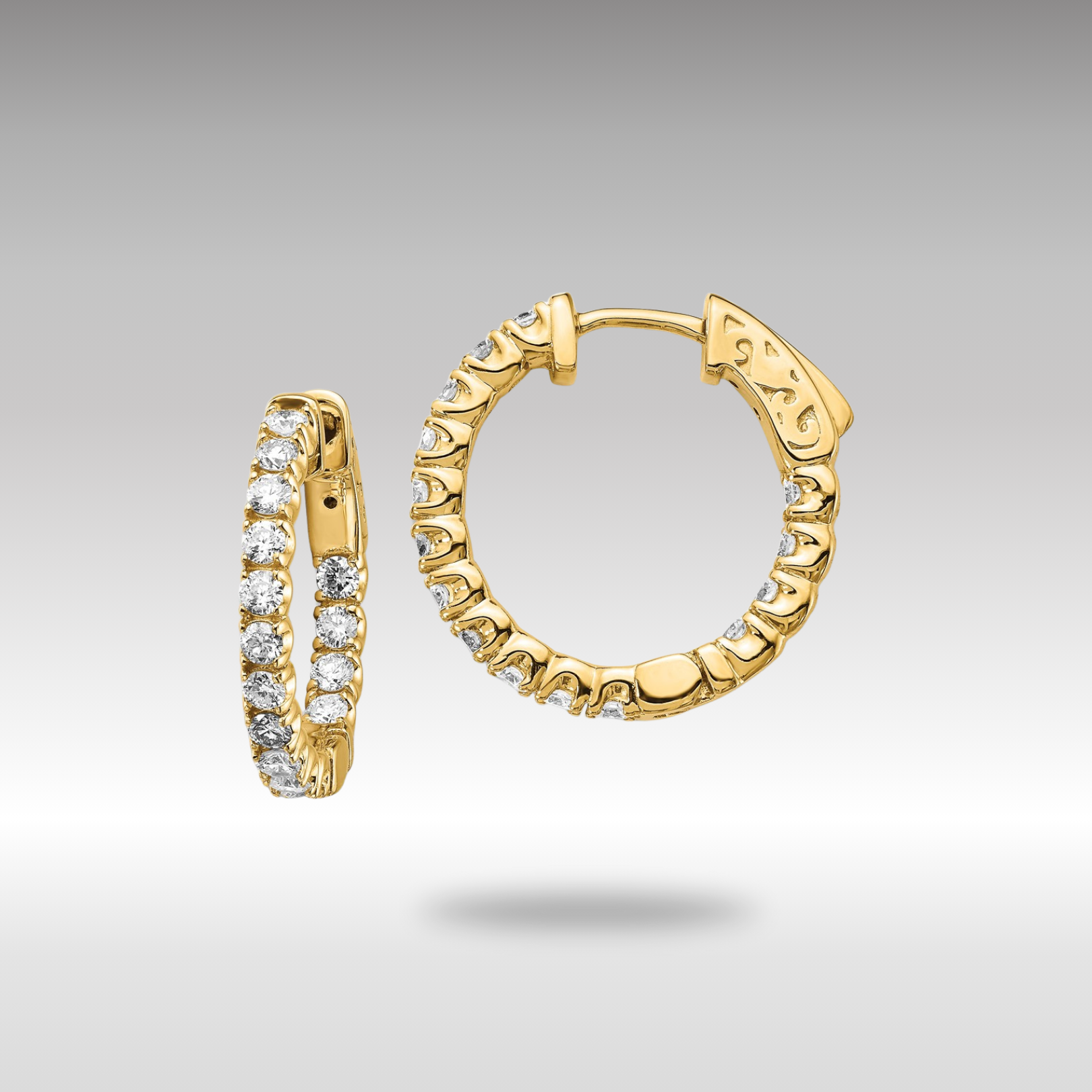 Gold Oro Spotlight Lab Grown Dia. SI+, H+, Round Hoop with Safety Clasp Earrings - Model XE2011LG - Charlie & Co. Jewelry