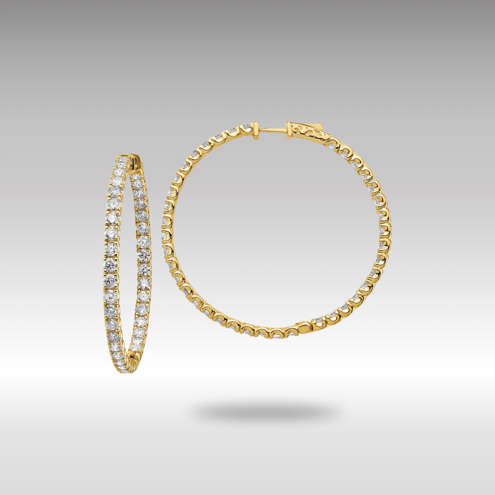 Gold Oro Spotlight Lab Grown Dia. SI+, H+, Round Hoop with Safety Clasp Earrings - Model XE2018LG - Charlie & Co. Jewelry