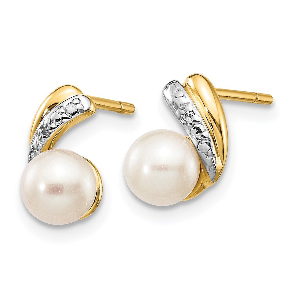 Gold 5-6mm White Round FWC Pearl .01ct Diamond Post Earrings - Model XE2493AA - Charlie & Co. Jewelry