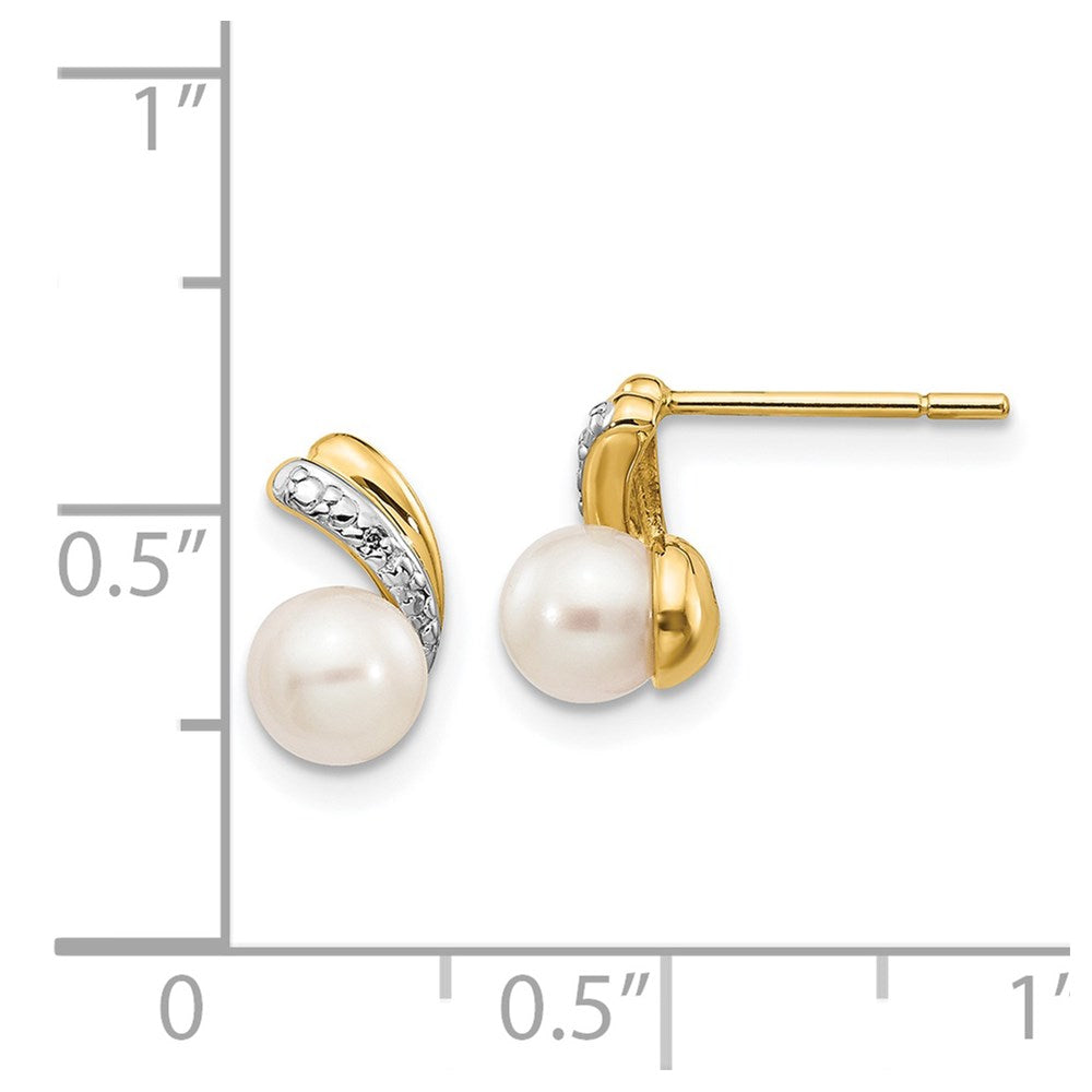 Gold 5-6mm White Round FWC Pearl .01ct Diamond Post Earrings - Model XE2493AA - Charlie & Co. Jewelry