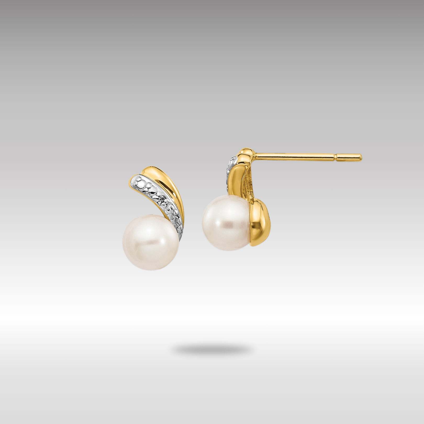 Gold 5-6mm White Round FWC Pearl .01ct Diamond Post Earrings - Model XE2493AA - Charlie & Co. Jewelry