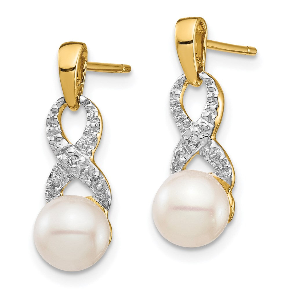 Gold 6-7mm White Round FWC Pearl .01 Diamond Dangle Earrings - Model XE2495AA - Charlie & Co. Jewelry