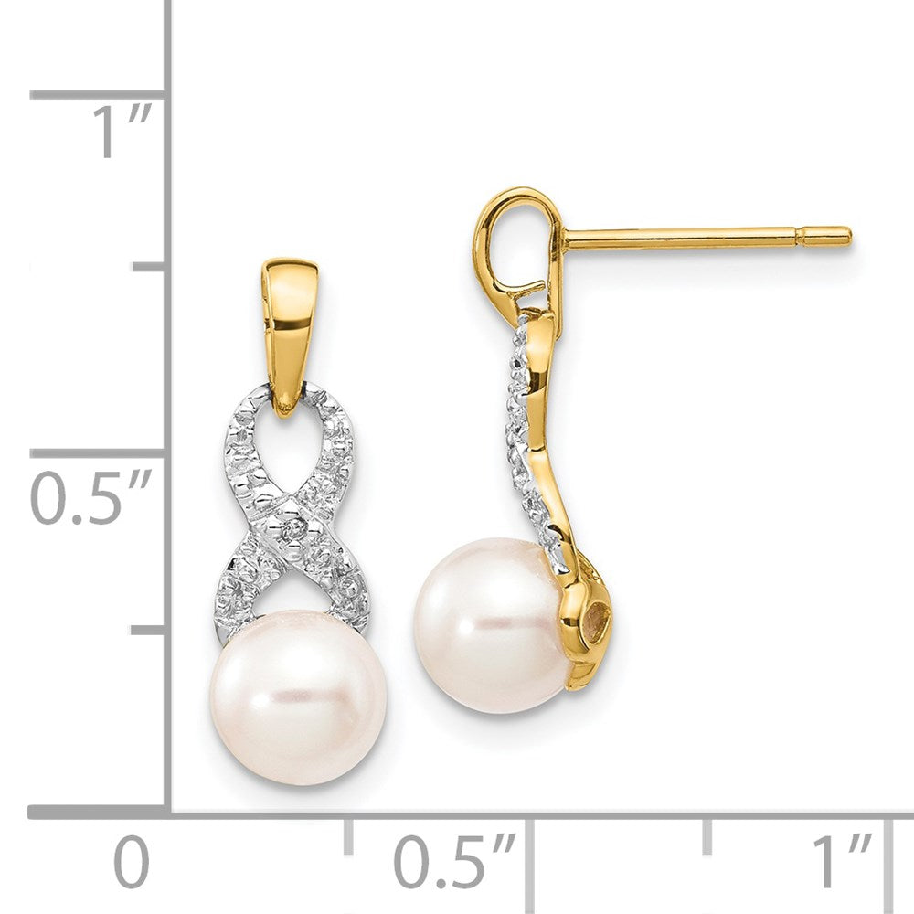 Gold 6-7mm White Round FWC Pearl .01 Diamond Dangle Earrings - Model XE2495AA - Charlie & Co. Jewelry