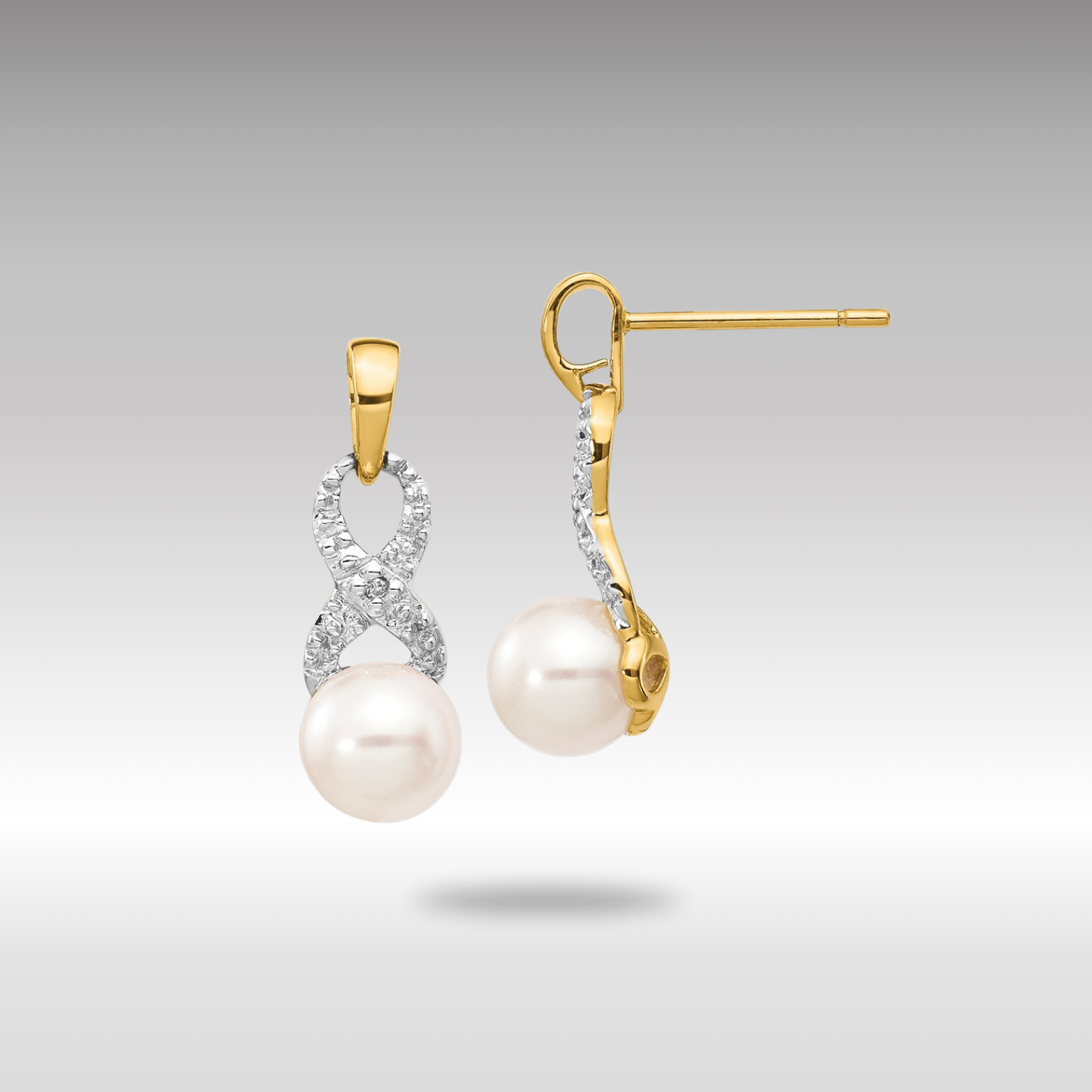 Gold 6-7mm White Round FWC Pearl .01 Diamond Dangle Earrings - Model XE2495AA - Charlie & Co. Jewelry