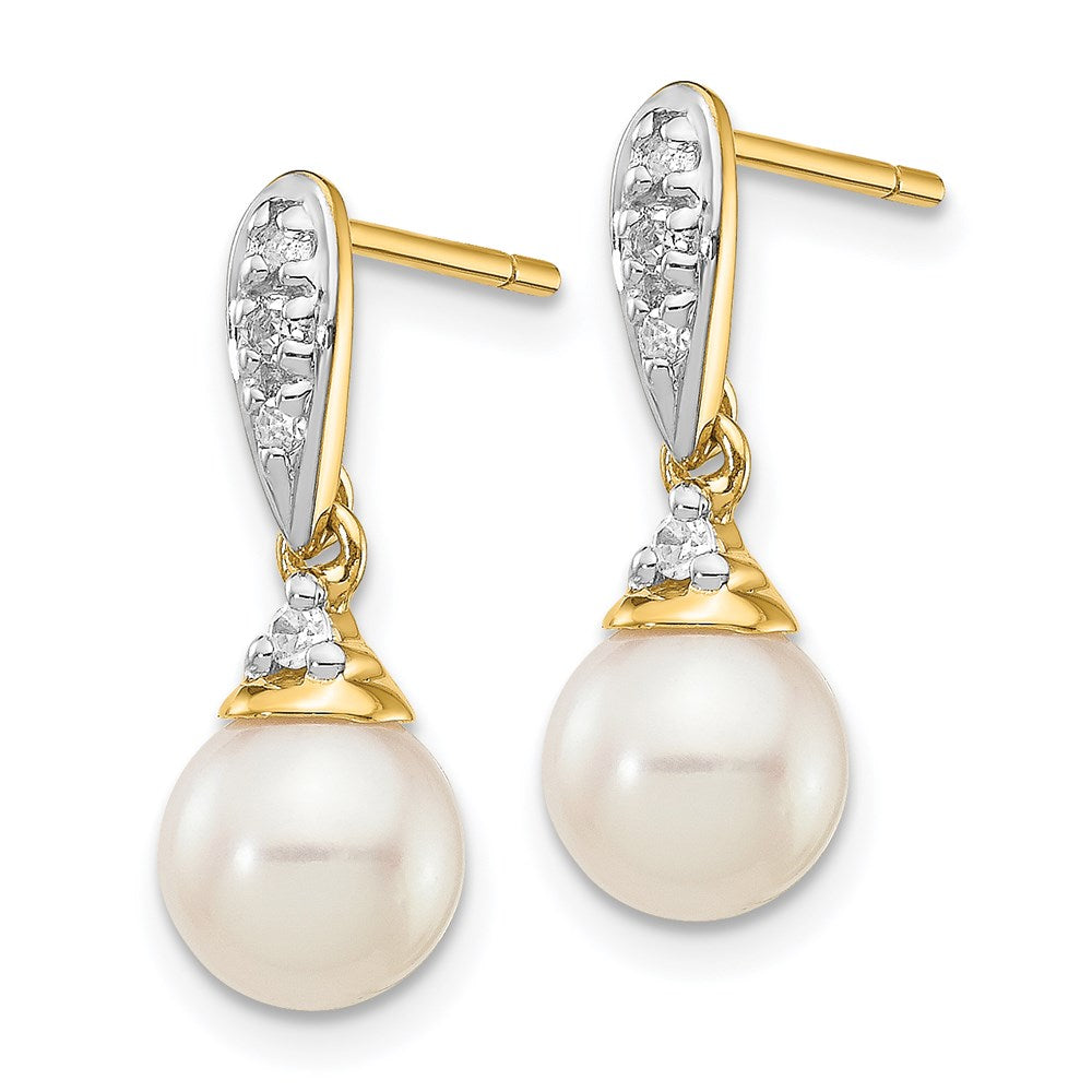 Gold 6-7mm White Round FWC Pearl .08ct Diamond Dangle Earrings - Model XE2497AA - Charlie & Co. Jewelry