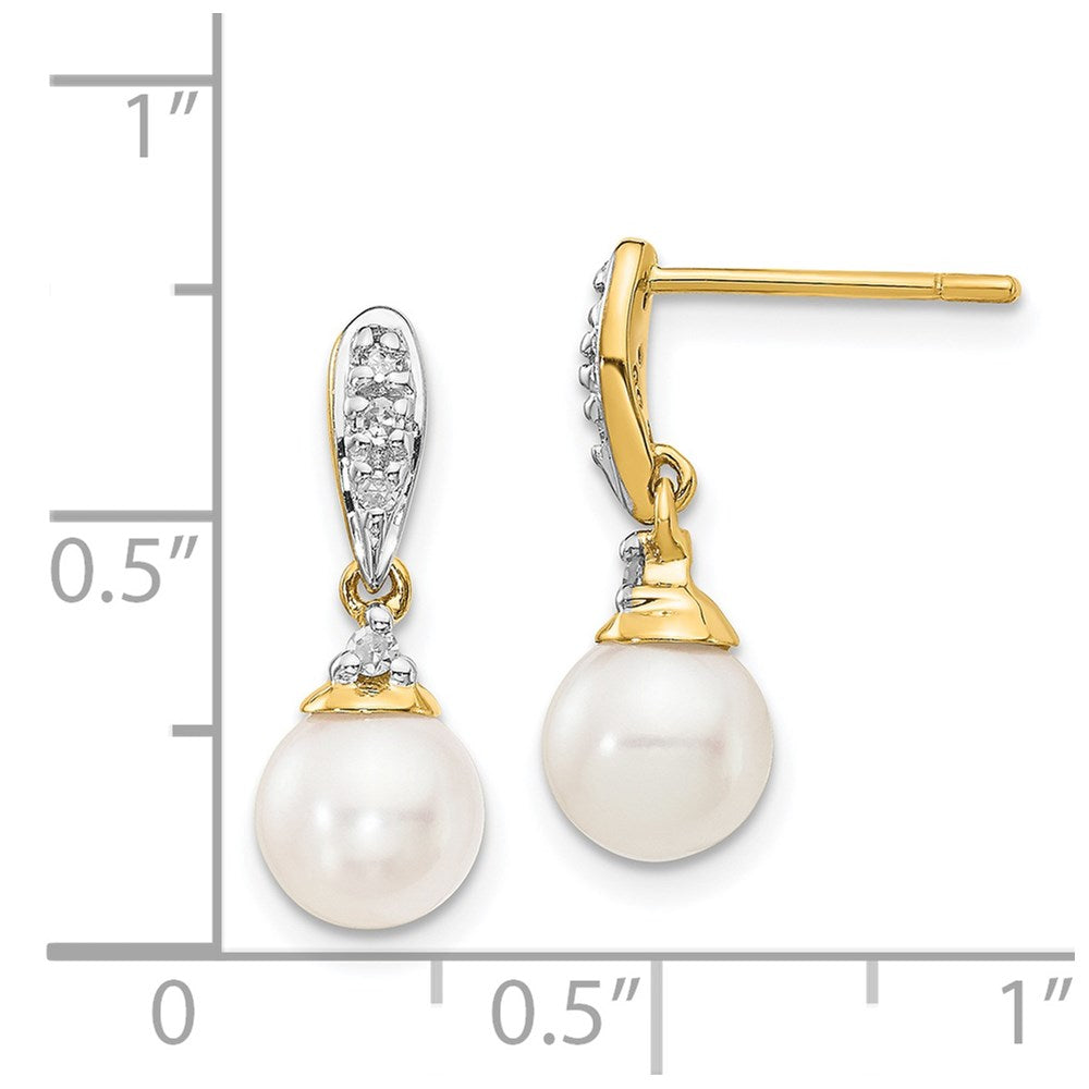 Gold 6-7mm White Round FWC Pearl .08ct Diamond Dangle Earrings - Model XE2497AA - Charlie & Co. Jewelry