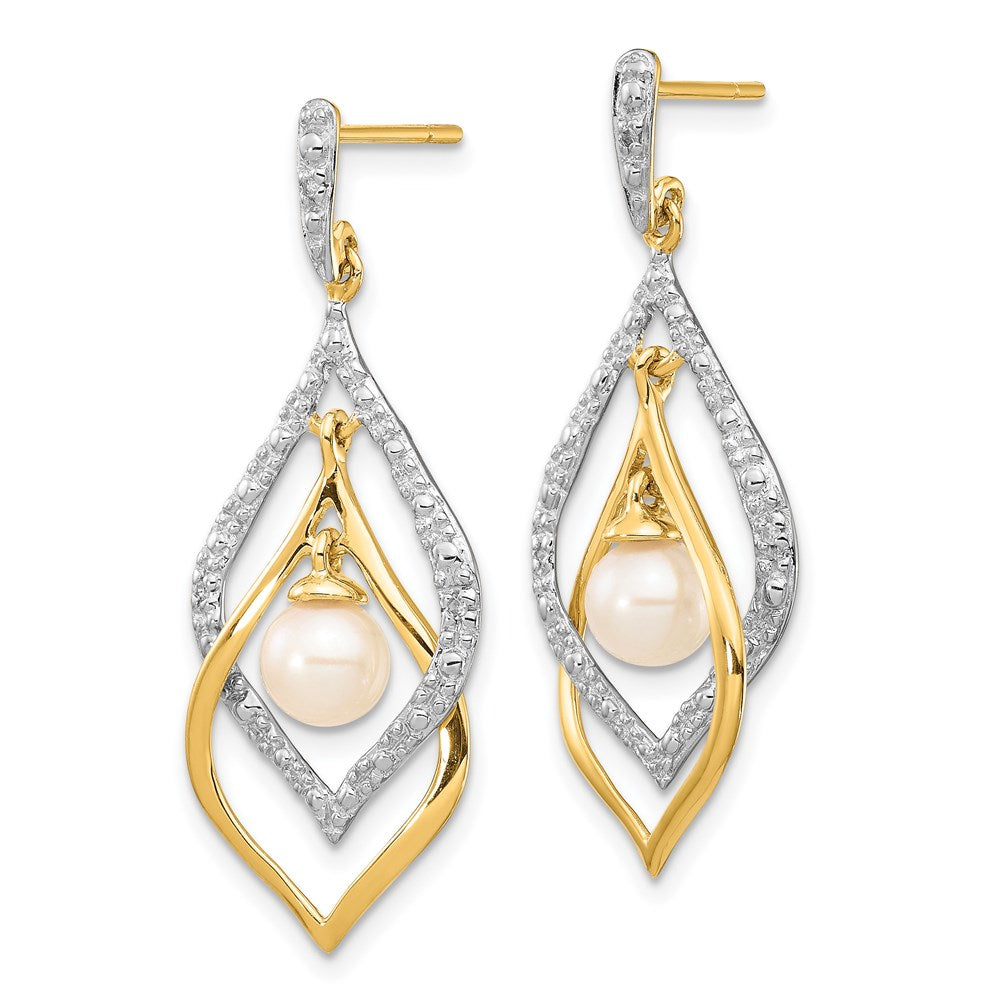 Gold 5-6mm White Round FWC Pearl .02ct Diamond Dangle Earrings - Model XE2505AA - Charlie & Co. Jewelry