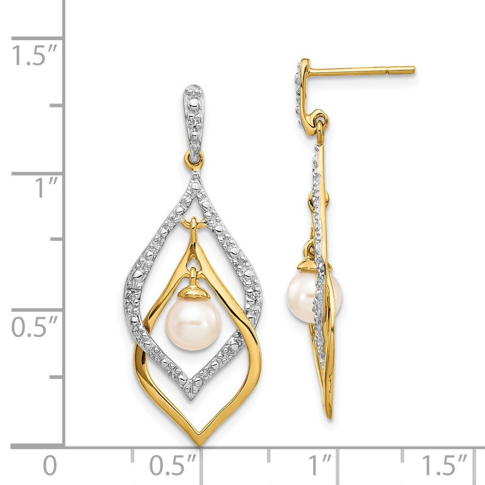 Gold 5-6mm White Round FWC Pearl .02ct Diamond Dangle Earrings - Model XE2505AA - Charlie & Co. Jewelry