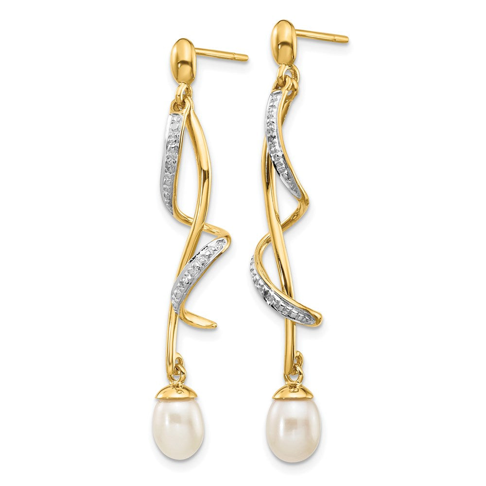 Gold 7x5mm White Teardrop FWC Pearl .01ct Diamond Dangle Earrings - Model XE2514AA - Charlie & Co. Jewelry