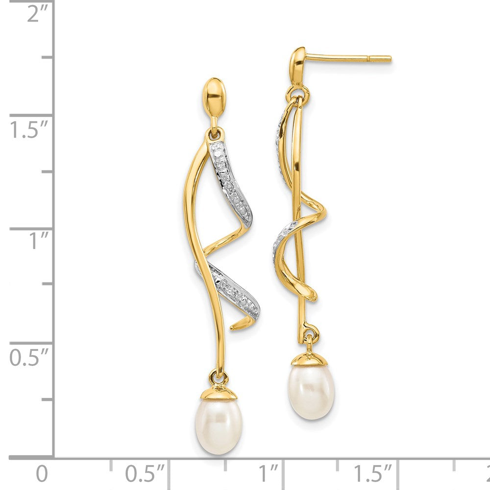 Gold 7x5mm White Teardrop FWC Pearl .01ct Diamond Dangle Earrings - Model XE2514AA - Charlie & Co. Jewelry