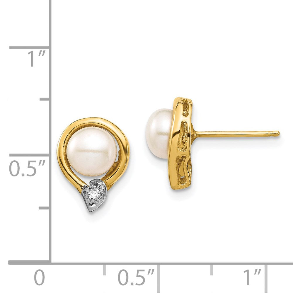 Gold 5-6mm White Button FW Cultured Pearl .02ct Diamond Post Earrings - Model XE3234AA - Charlie & Co. Jewelry