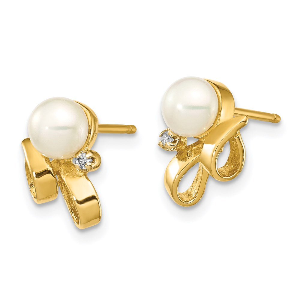 Gold 4-5mm White Button FW Cultured Pearl .02ct Diamond Post Earrings - Model XE3237AA - Charlie & Co. Jewelry