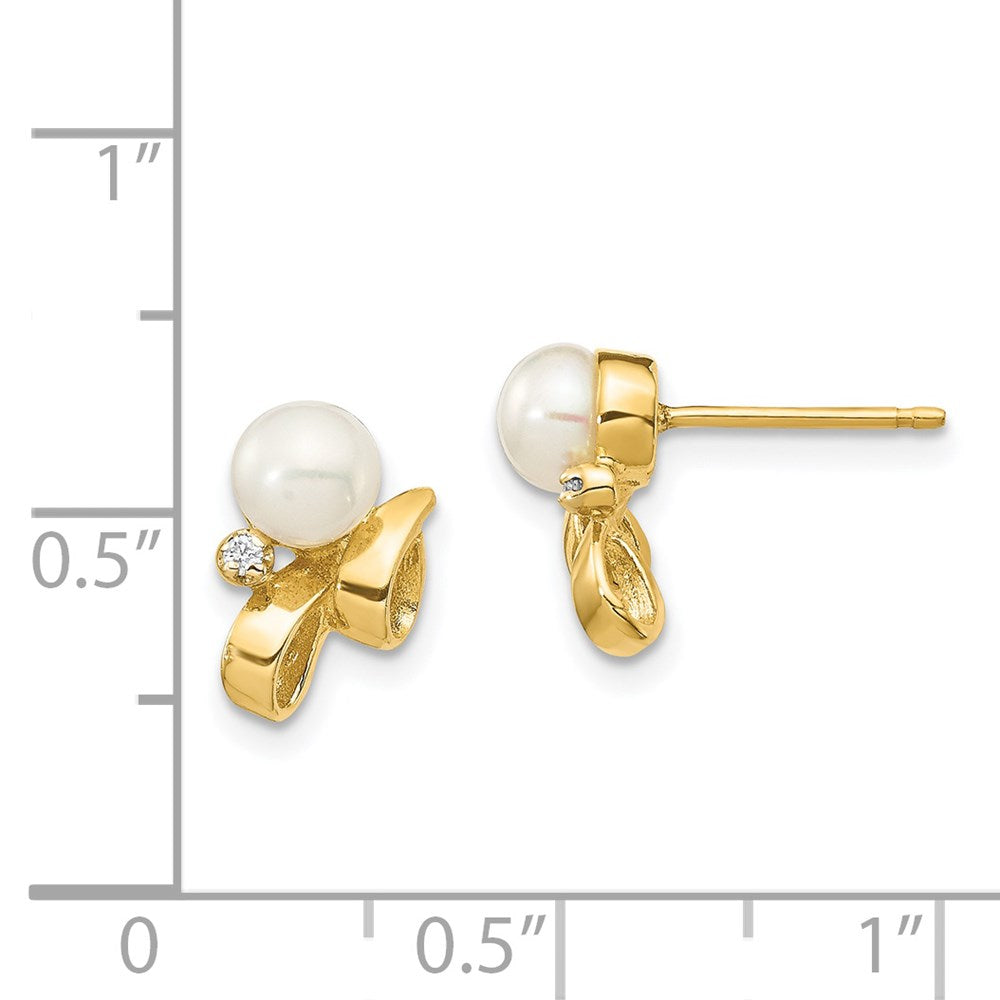 Gold 4-5mm White Button FW Cultured Pearl .02ct Diamond Post Earrings - Model XE3237AA - Charlie & Co. Jewelry