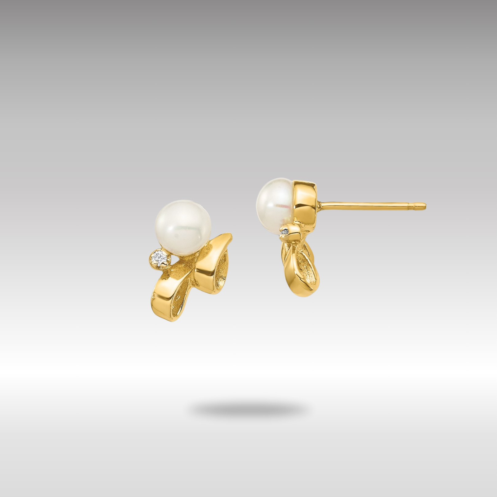 Gold 4-5mm White Button FW Cultured Pearl .02ct Diamond Post Earrings - Model XE3237AA - Charlie & Co. Jewelry