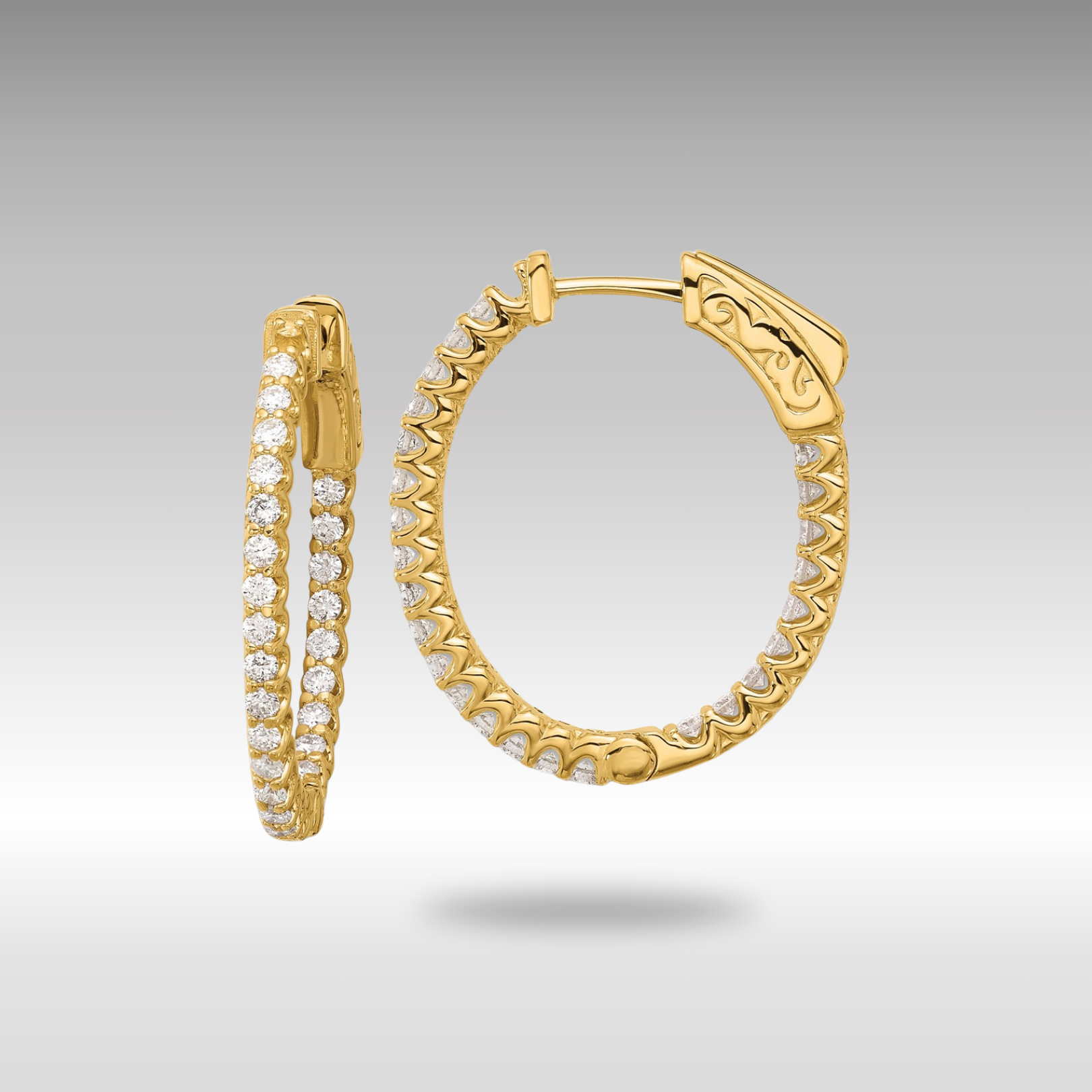 Gold 1.04ct Diamond 52-1.5mm In/Out Oval Hoop with Safety Clasp Earrings - Model XE3244AA - Charlie & Co. Jewelry