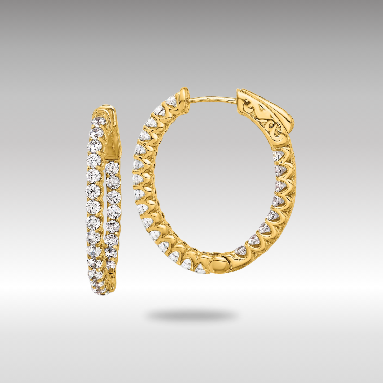 Gold 1.6ct 46-2.0mm In/Out Oval Hoop with Safety Clasp Diamond Earrings - Model XE3248AA - Charlie & Co. Jewelry