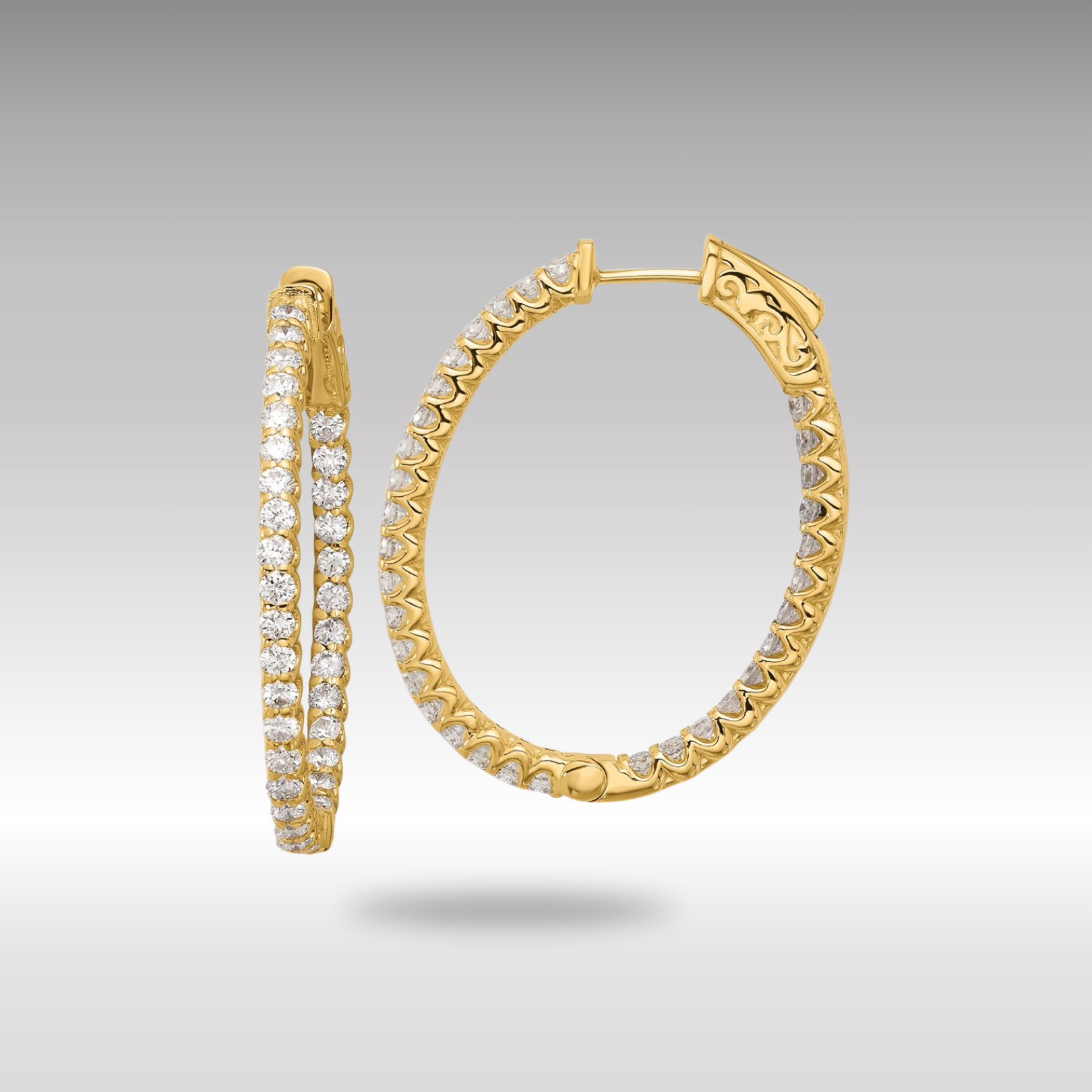 Gold 2.3ct 66-2.0mm In/Out Oval Hoop with Safety Clasp Diamond Earrings - Model XE3249AA - Charlie & Co. Jewelry