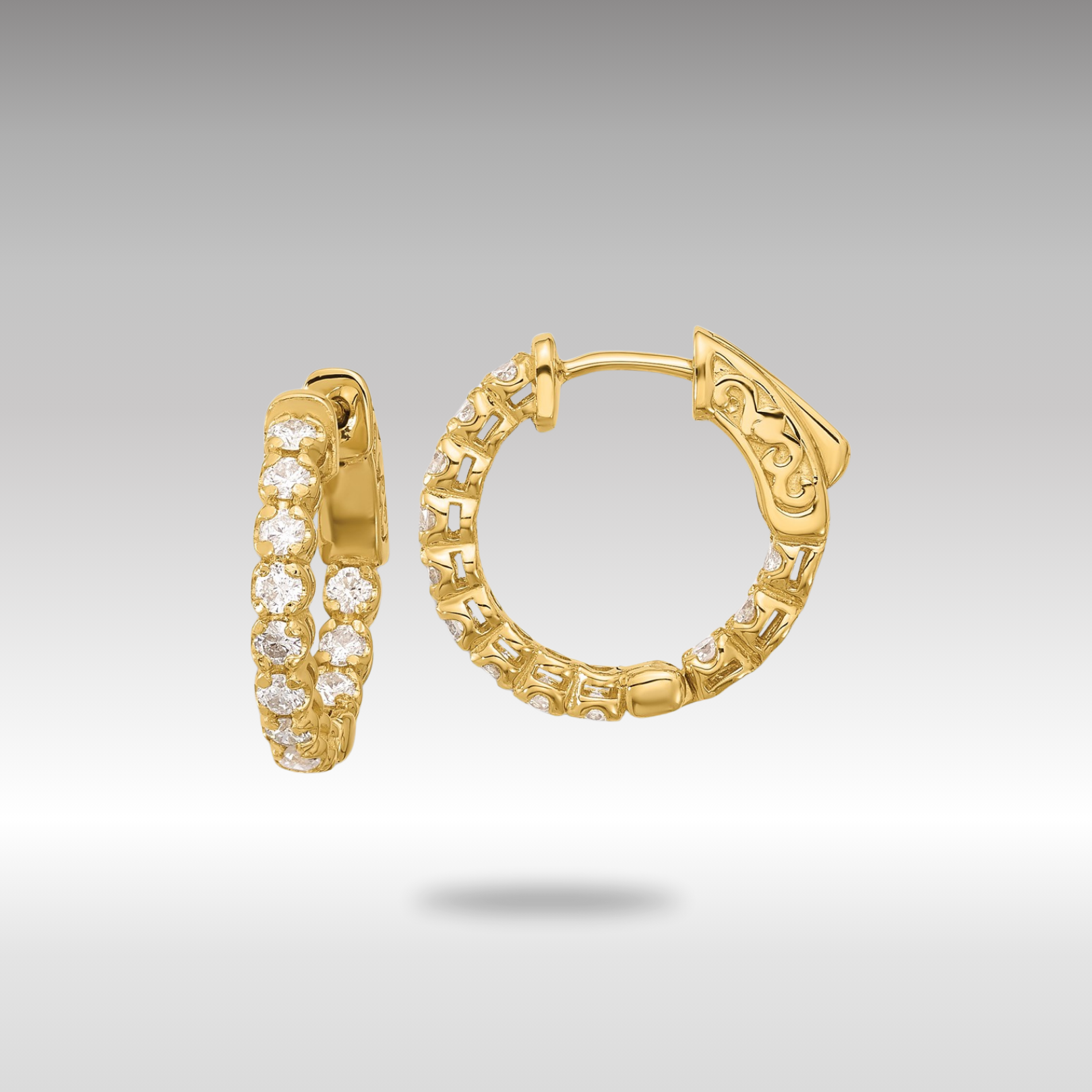 Gold 0.84ct 24-2.0mm In/Out Hoop with Safety Clasp Diamond Earrings - Model XE3262AA - Charlie & Co. Jewelry