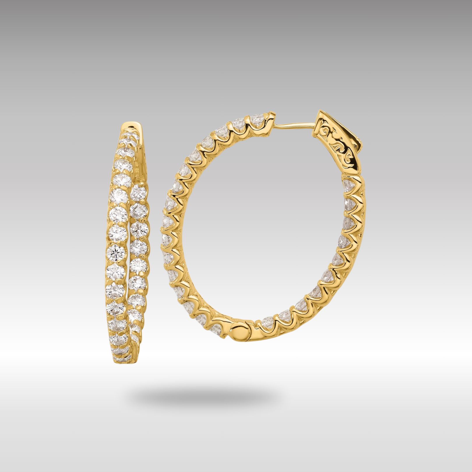 Gold 3.1ct 52-2.5mm In/Out Oval Hoop with Safety Clasp Diamond Earrings - Model XE3266AA - Charlie & Co. Jewelry